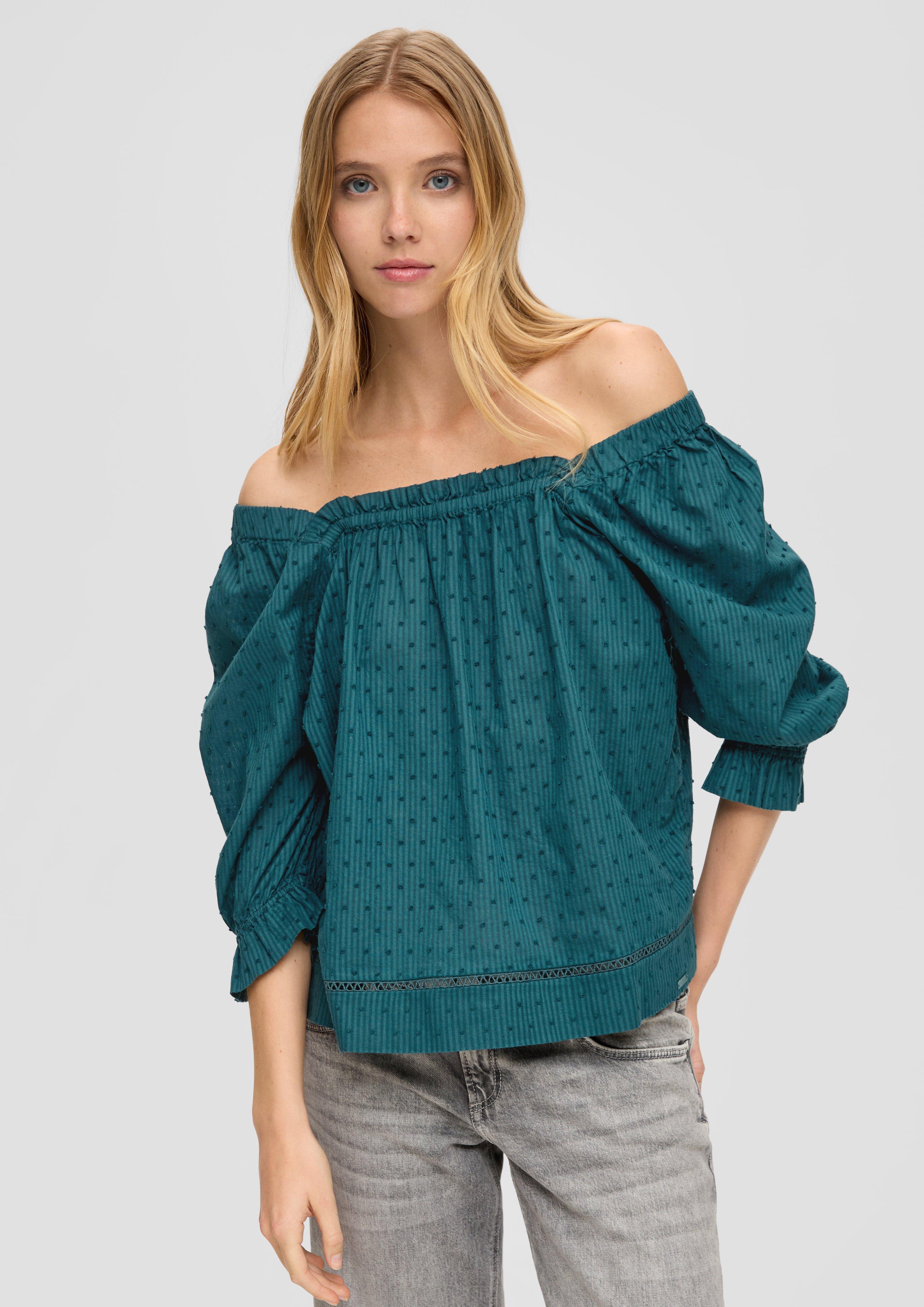 Off-Shoulder-Bluse Mit Dobby-Struktur - Petrol | S.Oliver