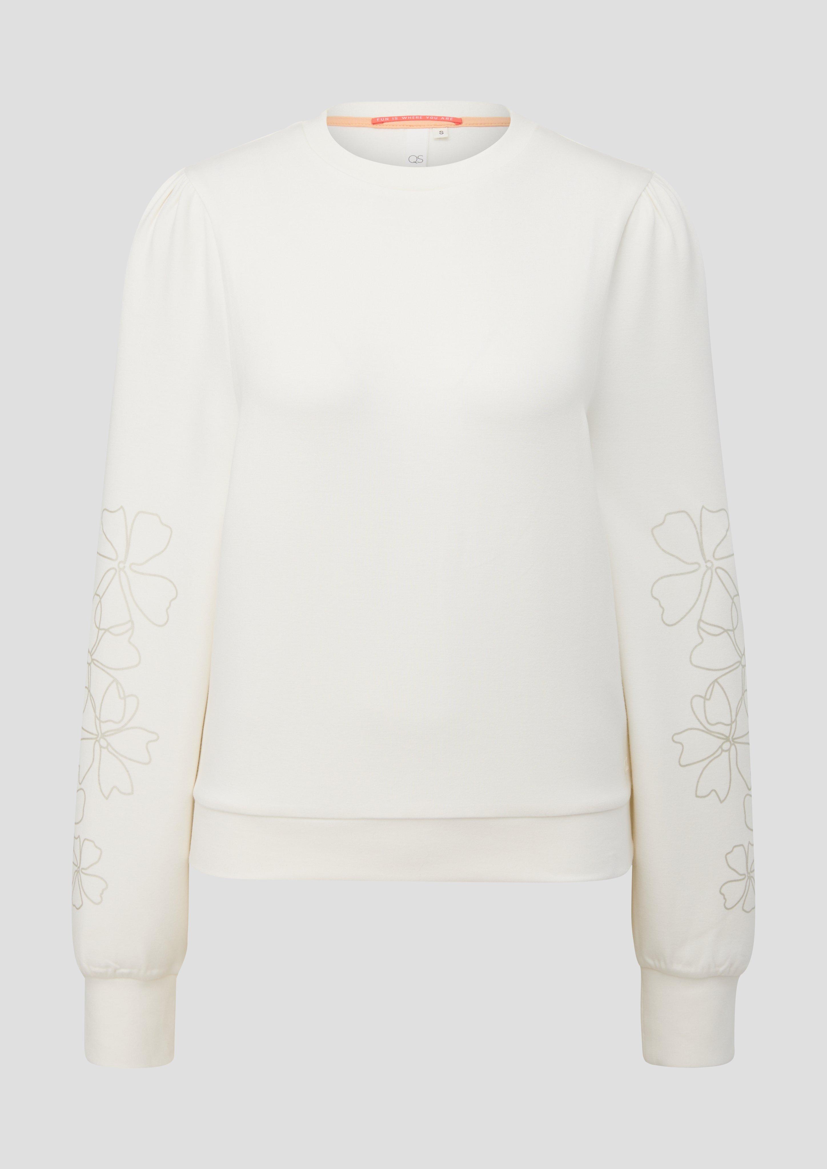 QS - Sweatshirt mit Blumen-Print, Damen, creme