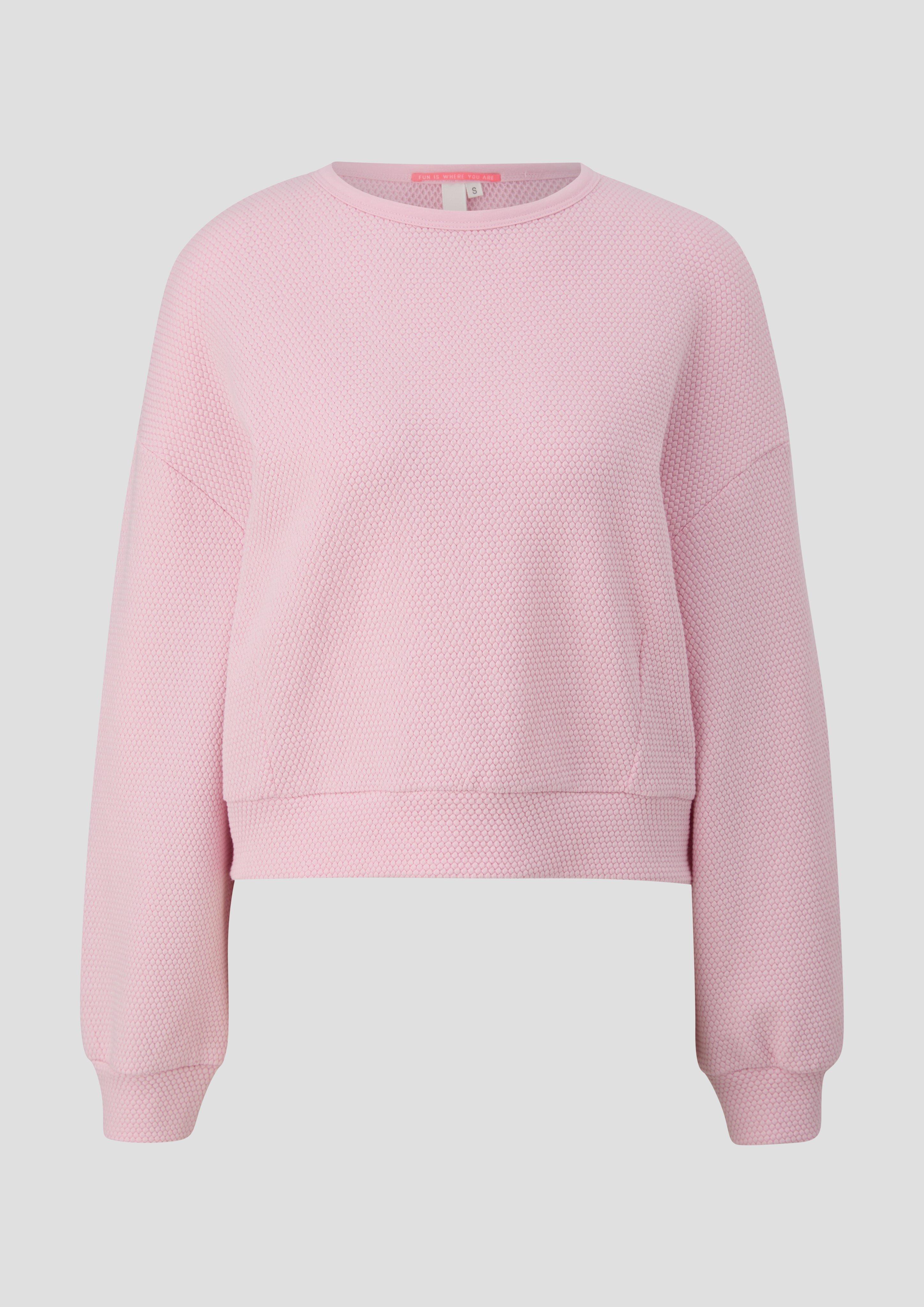 QS - Sweatshirt im Boxy Cut mit Piquéstruktur, Damen, Rosa