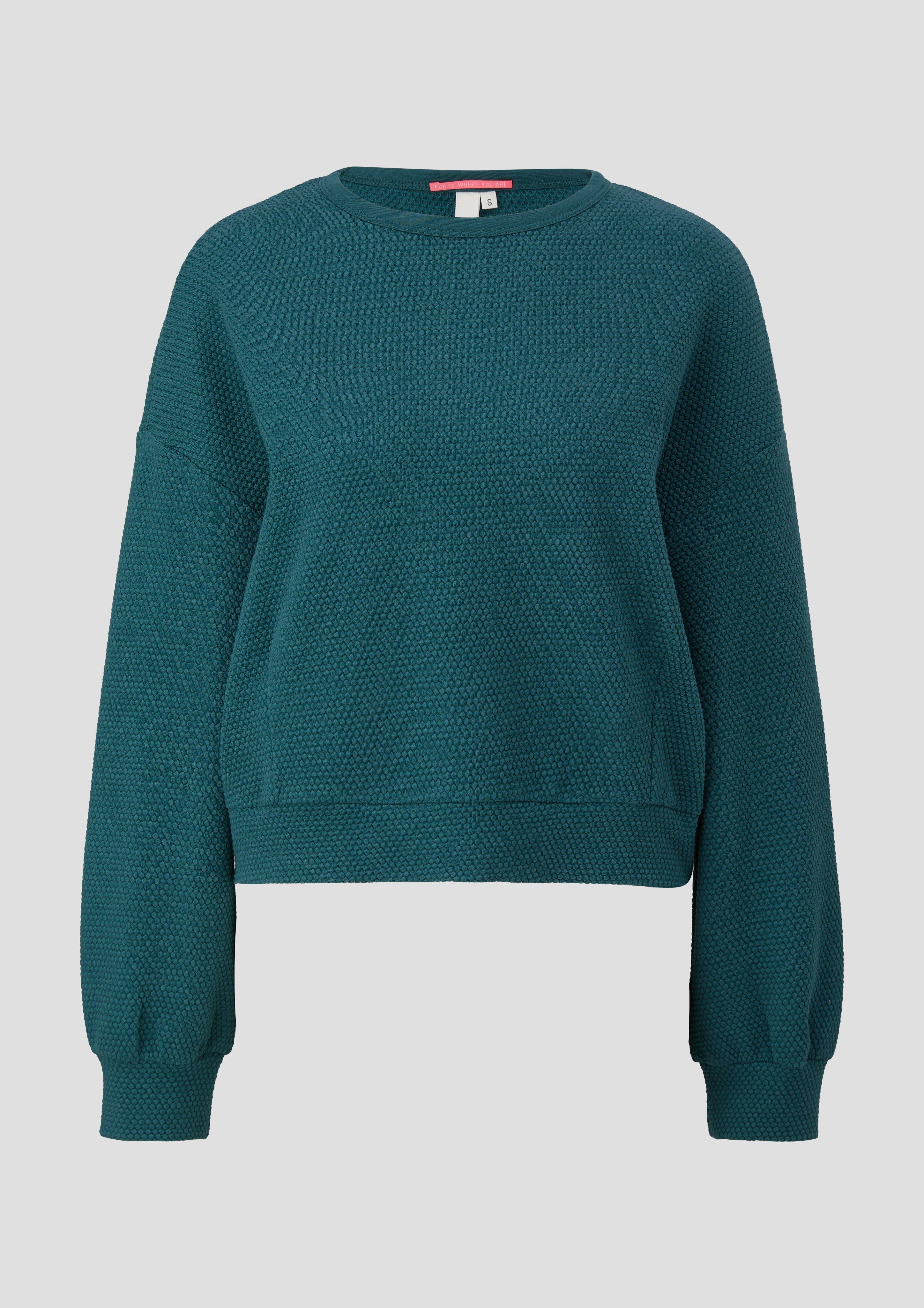 QS - Sweatshirt im Boxy Cut mit Piquéstruktur, Damen, Blau