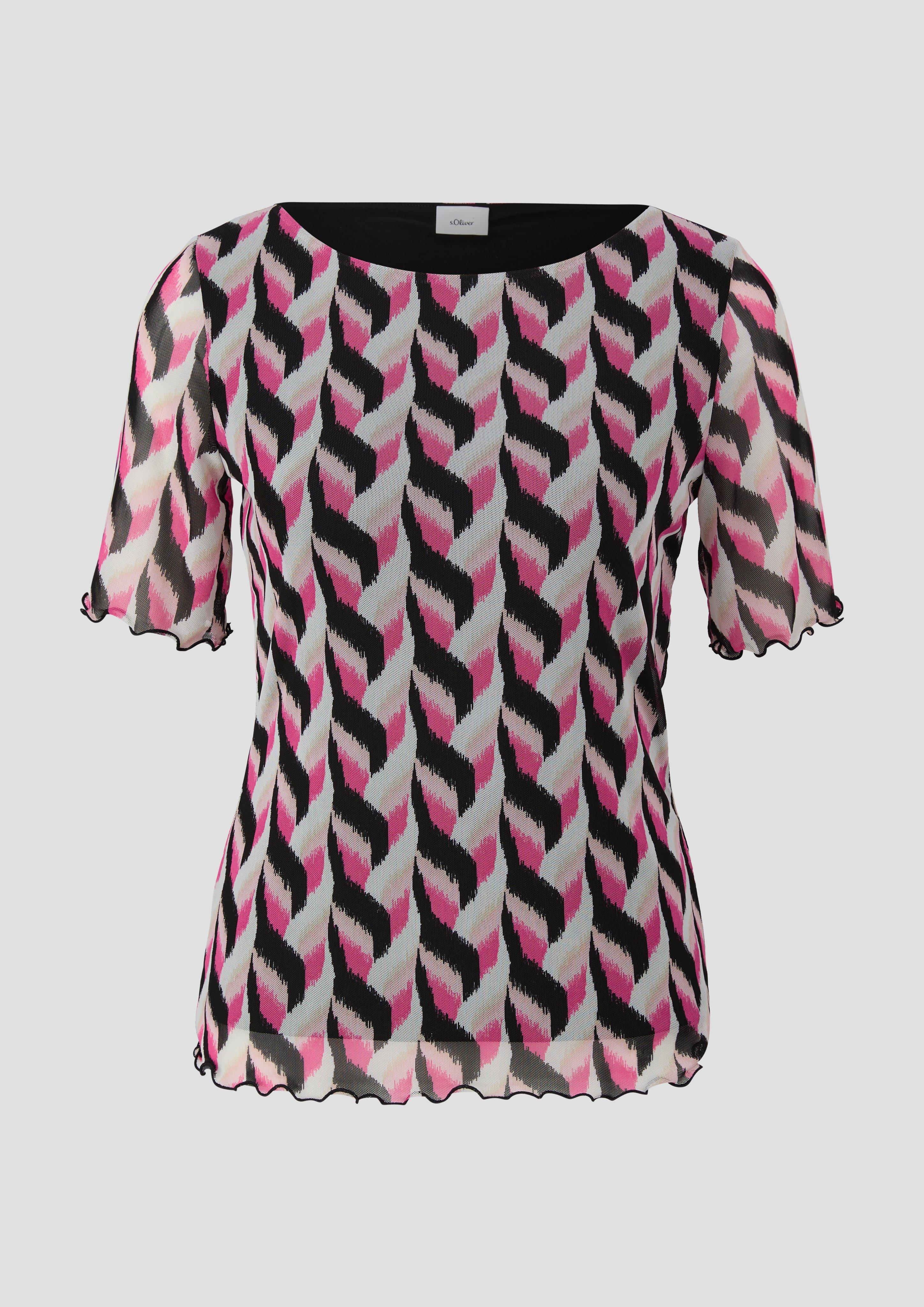 s.Oliver - Mesh-Shirt mit All-over-Print, Damen, mehrfarbig|schwarz