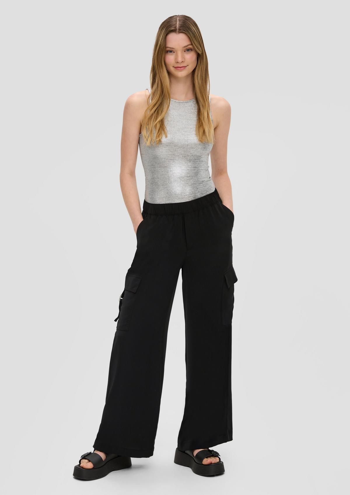 s.Oliver Satin trousers with a wide leg and cargo pockets