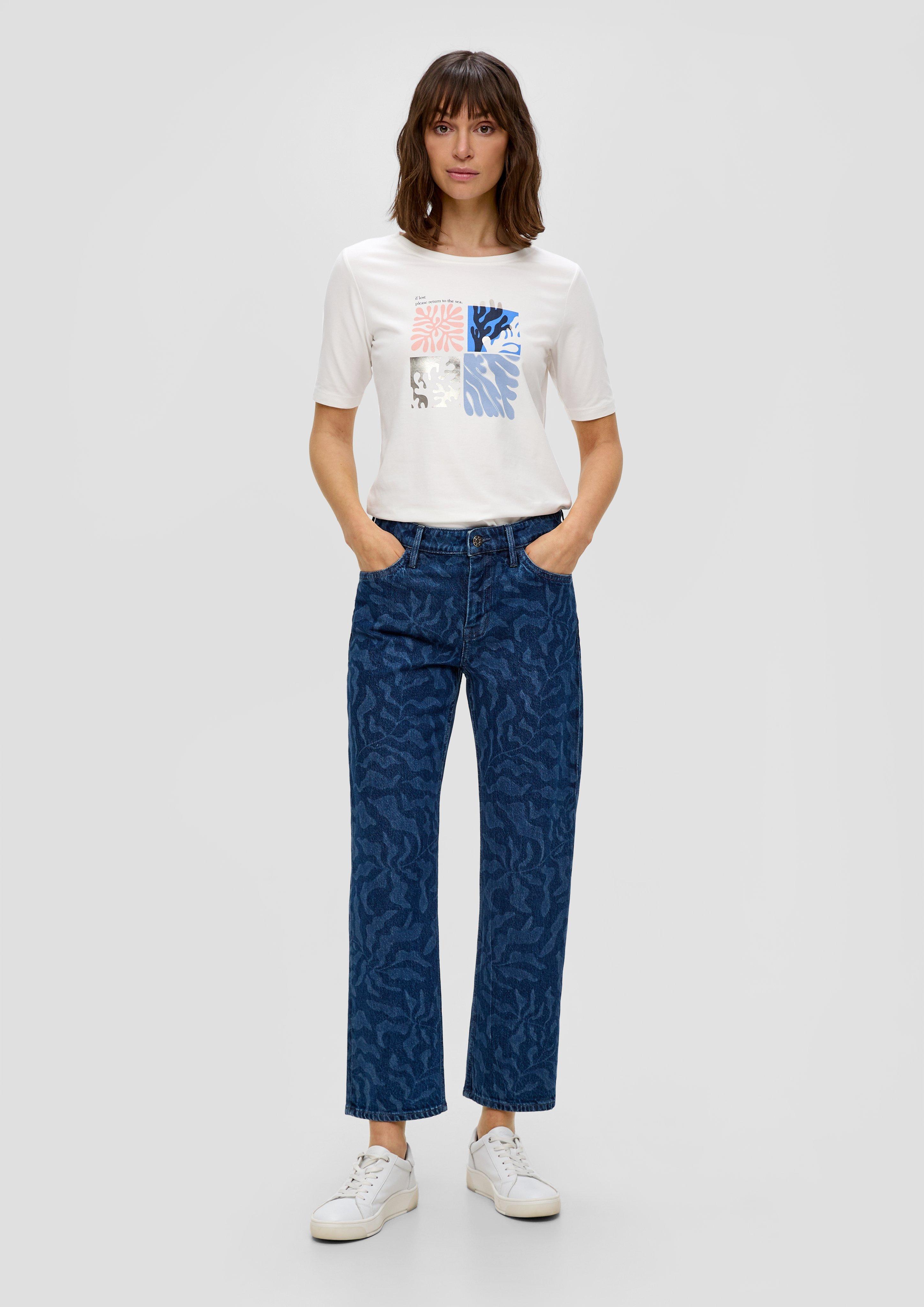 S.Oliver Cropped Jeans Karolin / Regular Fit / Mid Rise / Straight Leg / All-over-Muster