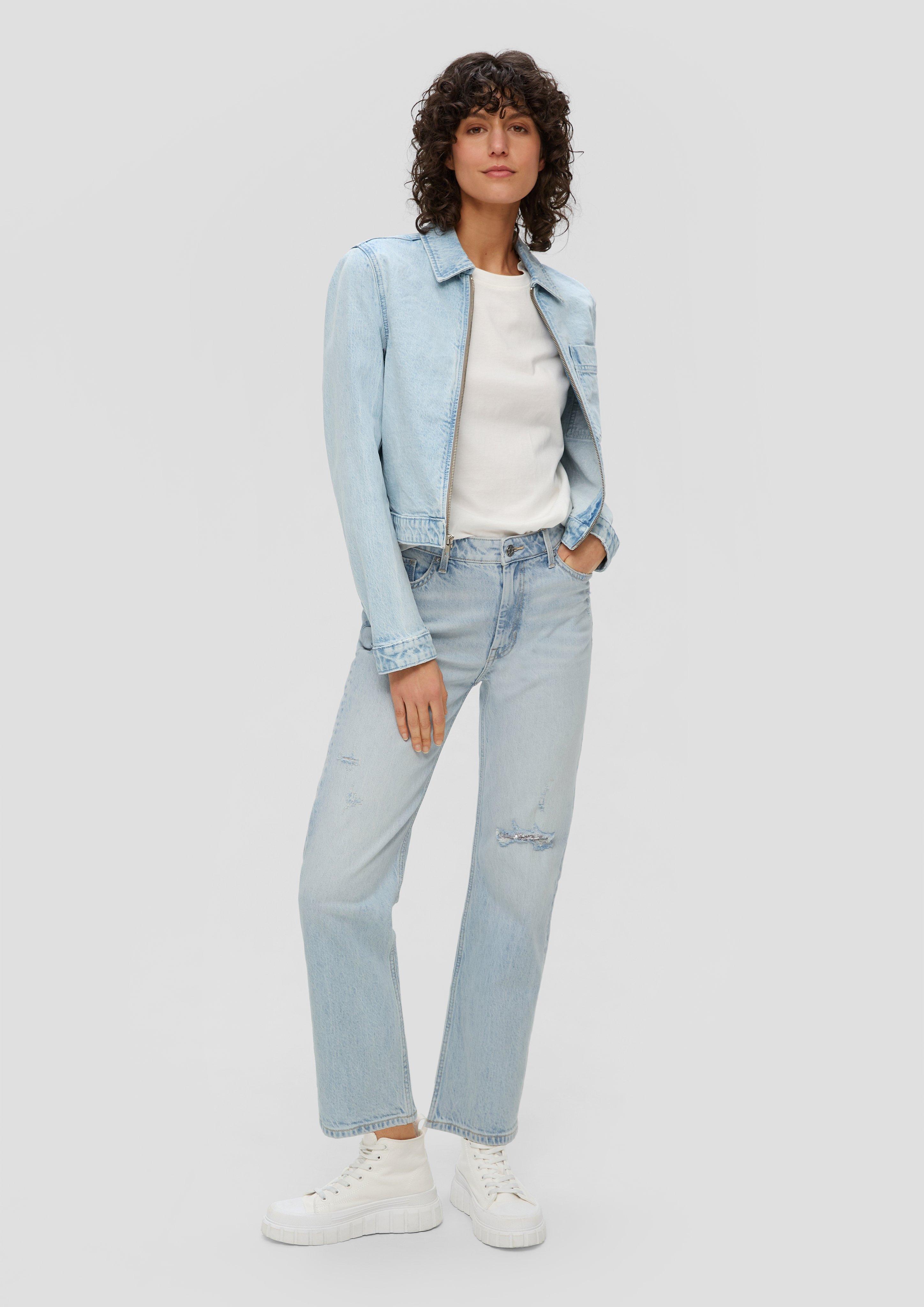 S.Oliver Cropped Jeans Karolin / Regular Fit / High Rise / Straight Leg / Pailletten-Detail