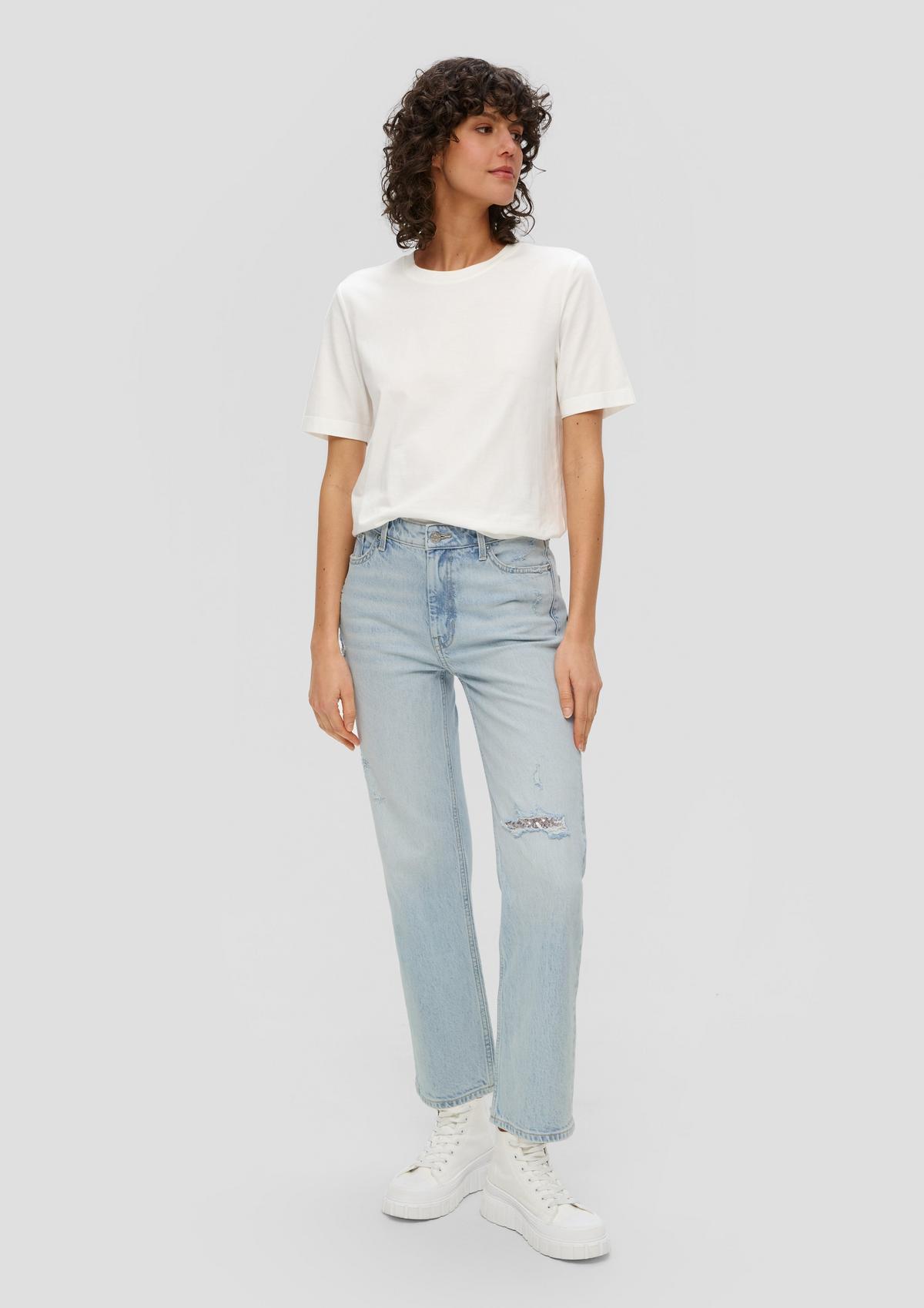 s.Oliver Karolin cropped jeans / regular fit / high rise / straight leg / sequin detail
