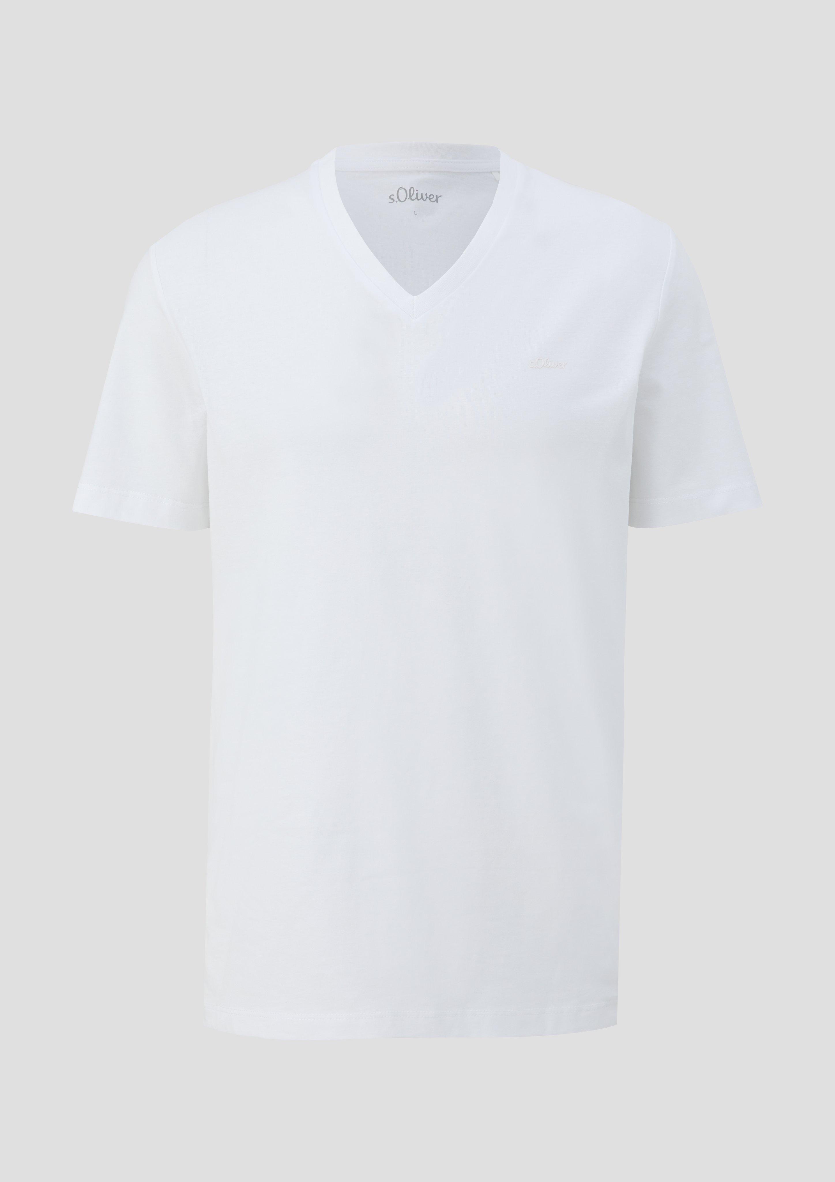 s.Oliver - Baumwollshirt mit V-Ausschnitt, Herren, weiß