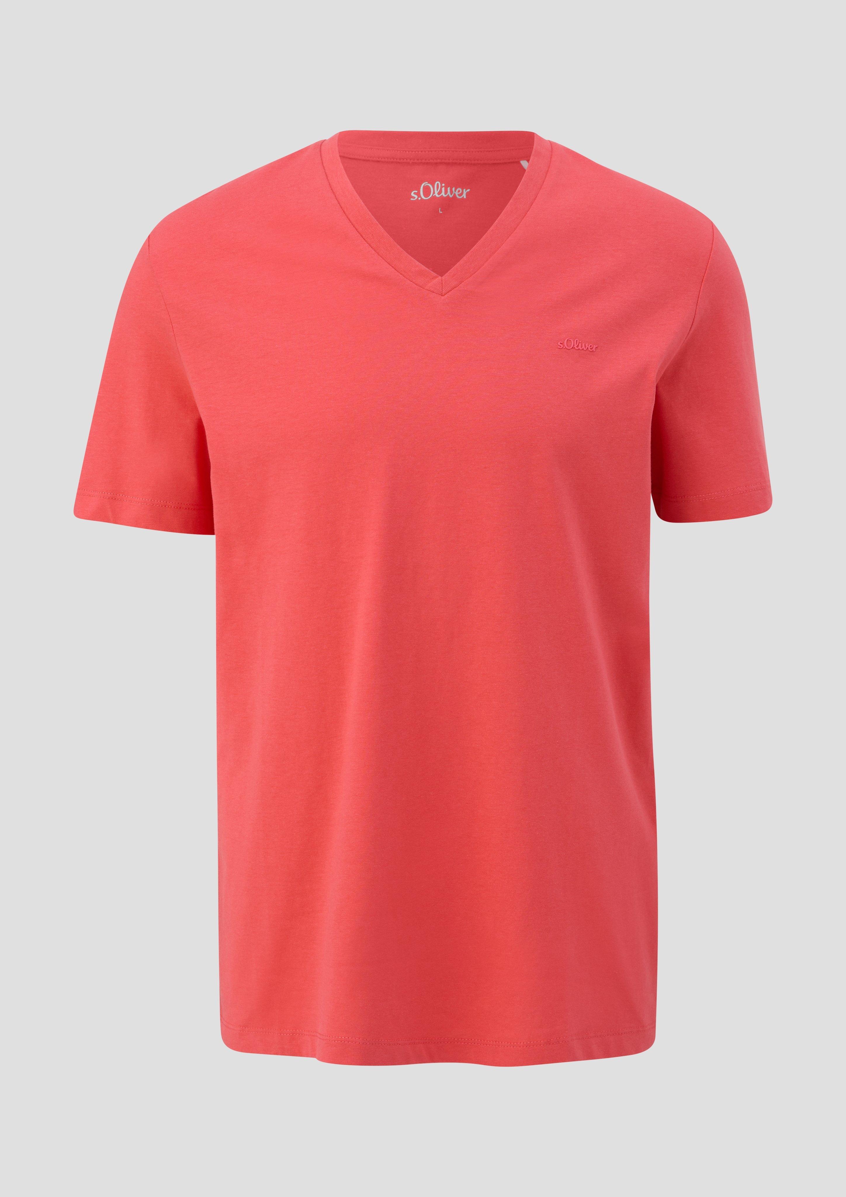 s.Oliver - Baumwollshirt mit V-Ausschnitt, Herren, Orange