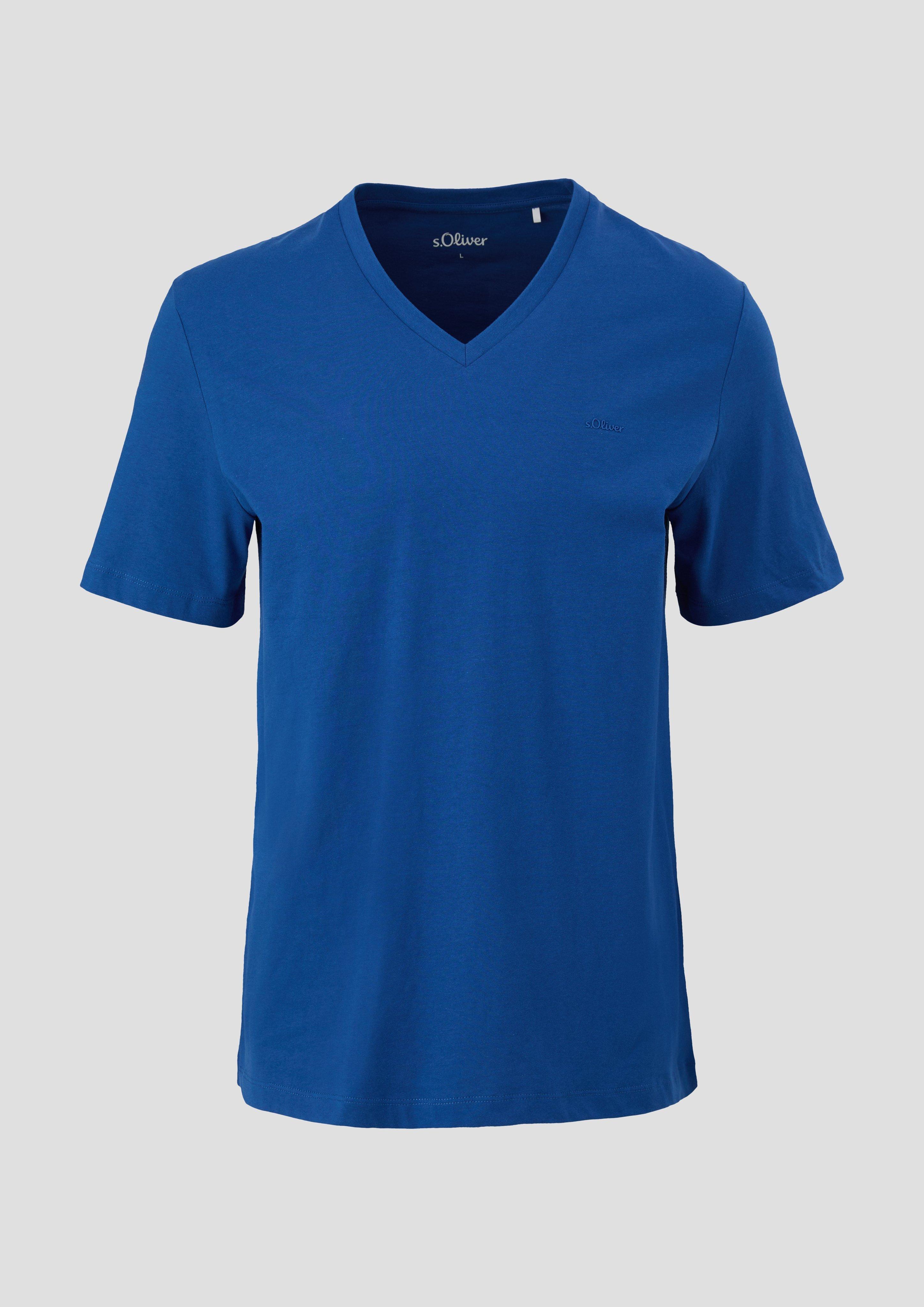 s.Oliver - Baumwollshirt mit V-Ausschnitt, Herren, blau