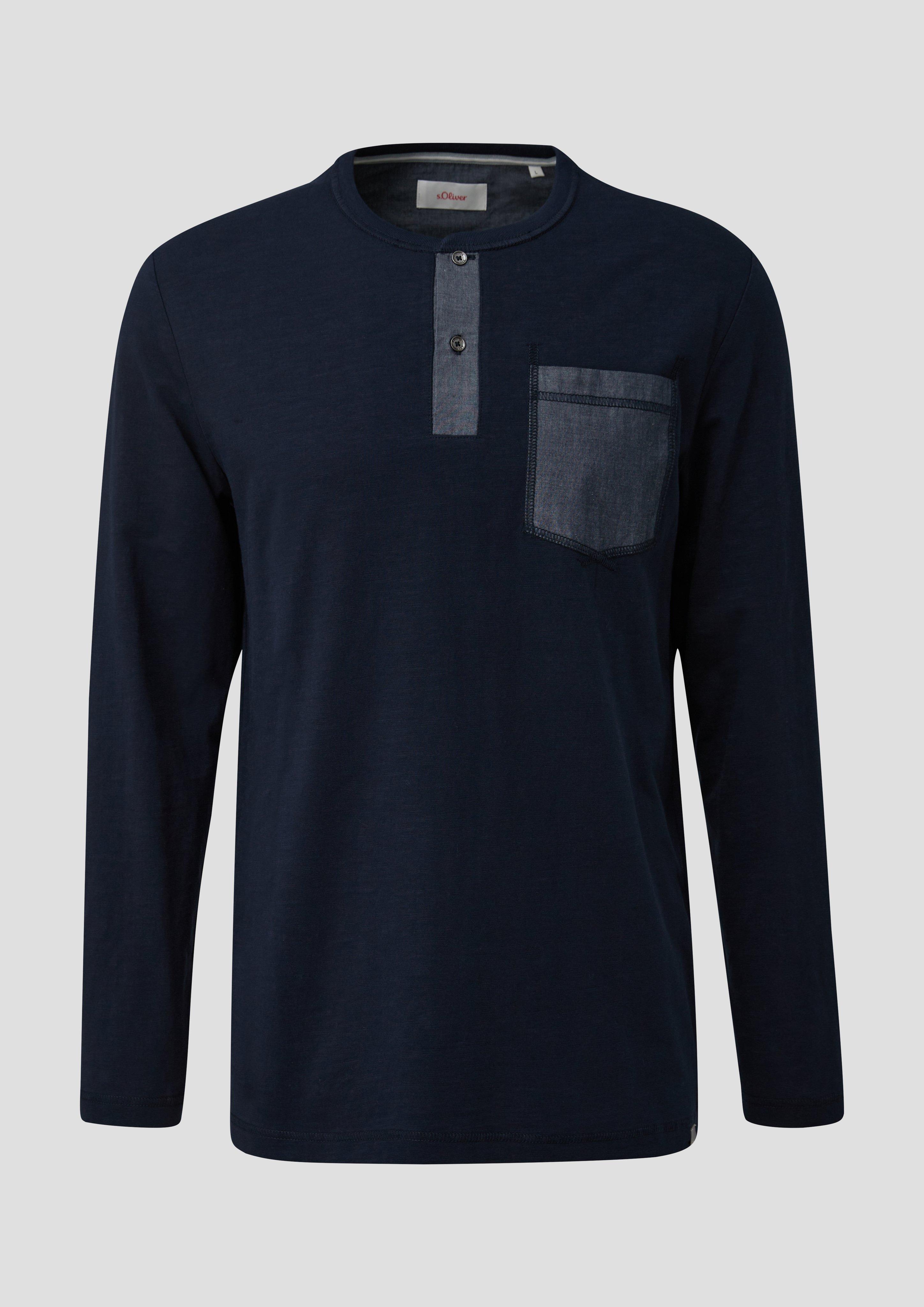 s.Oliver - Langarmshirt mit Henley-Ausschnitt, Herren, blau