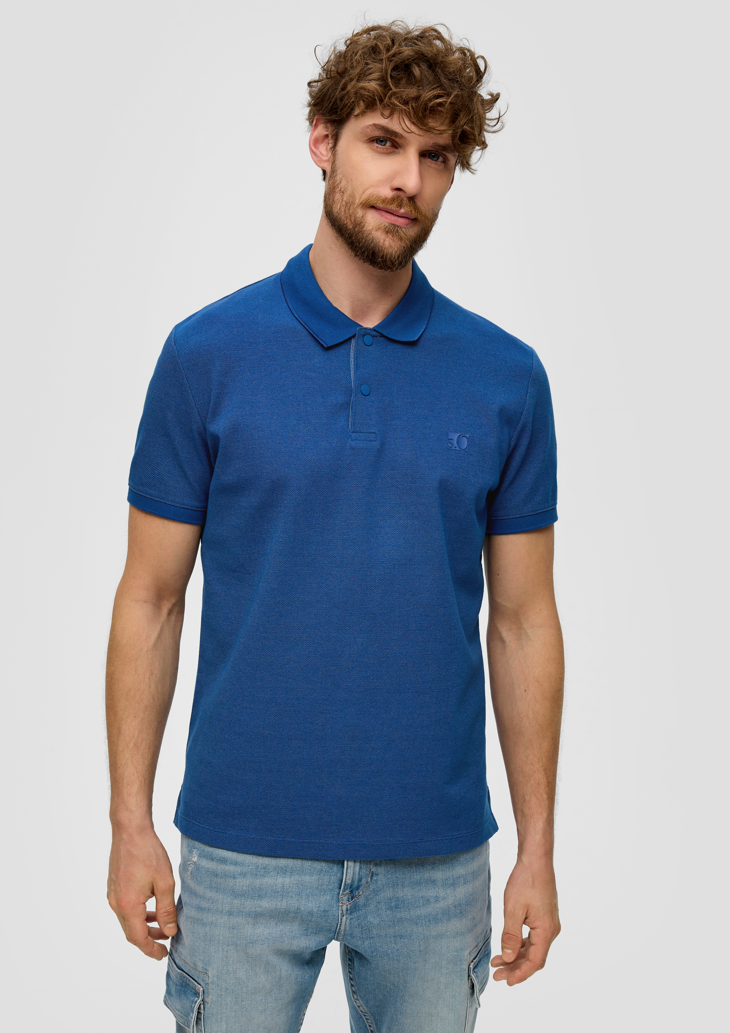 Polo shirt with press studs ocean blue s.Oliver