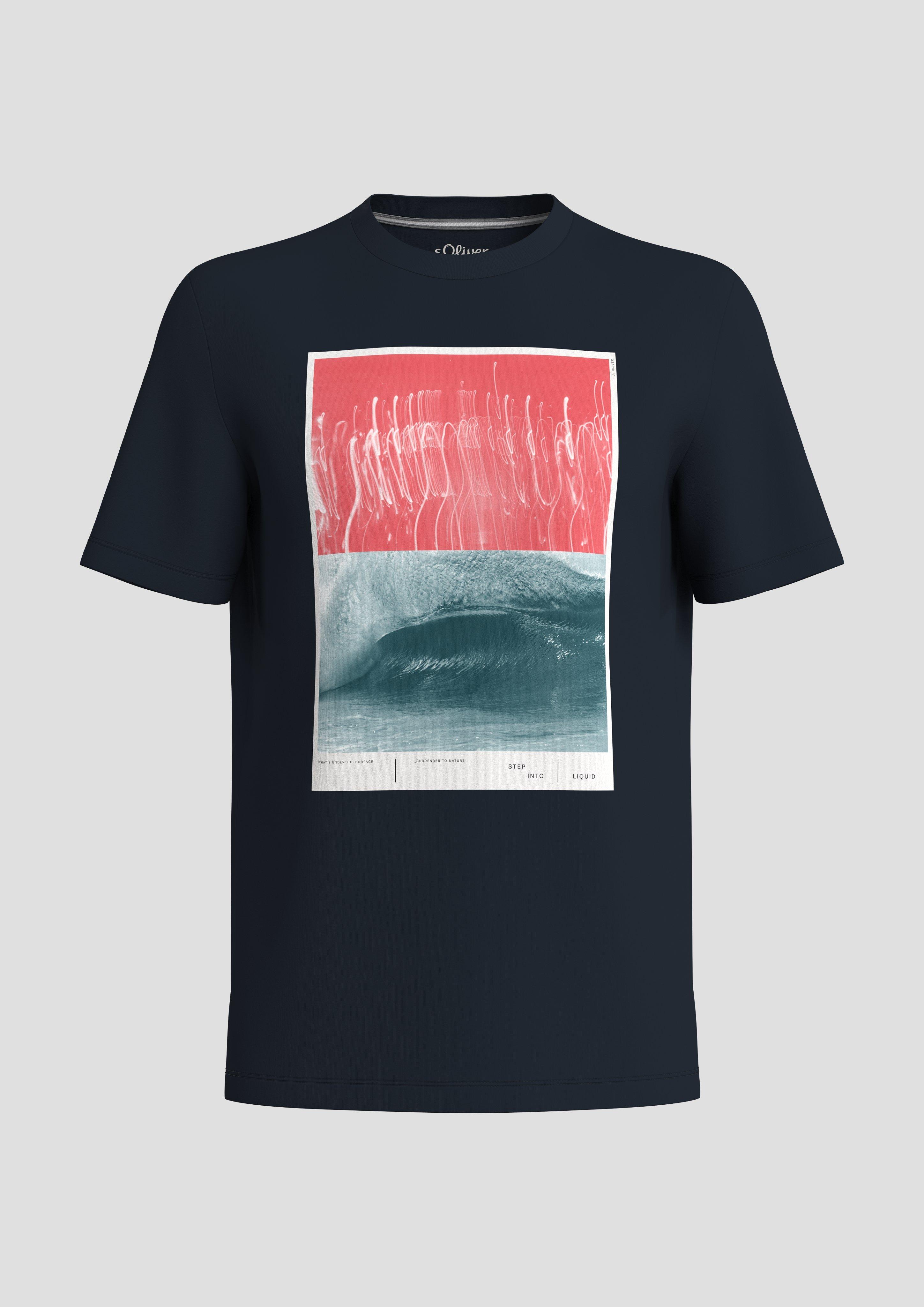 s.Oliver - T-Shirt mit Grafik-Print, Herren, blau