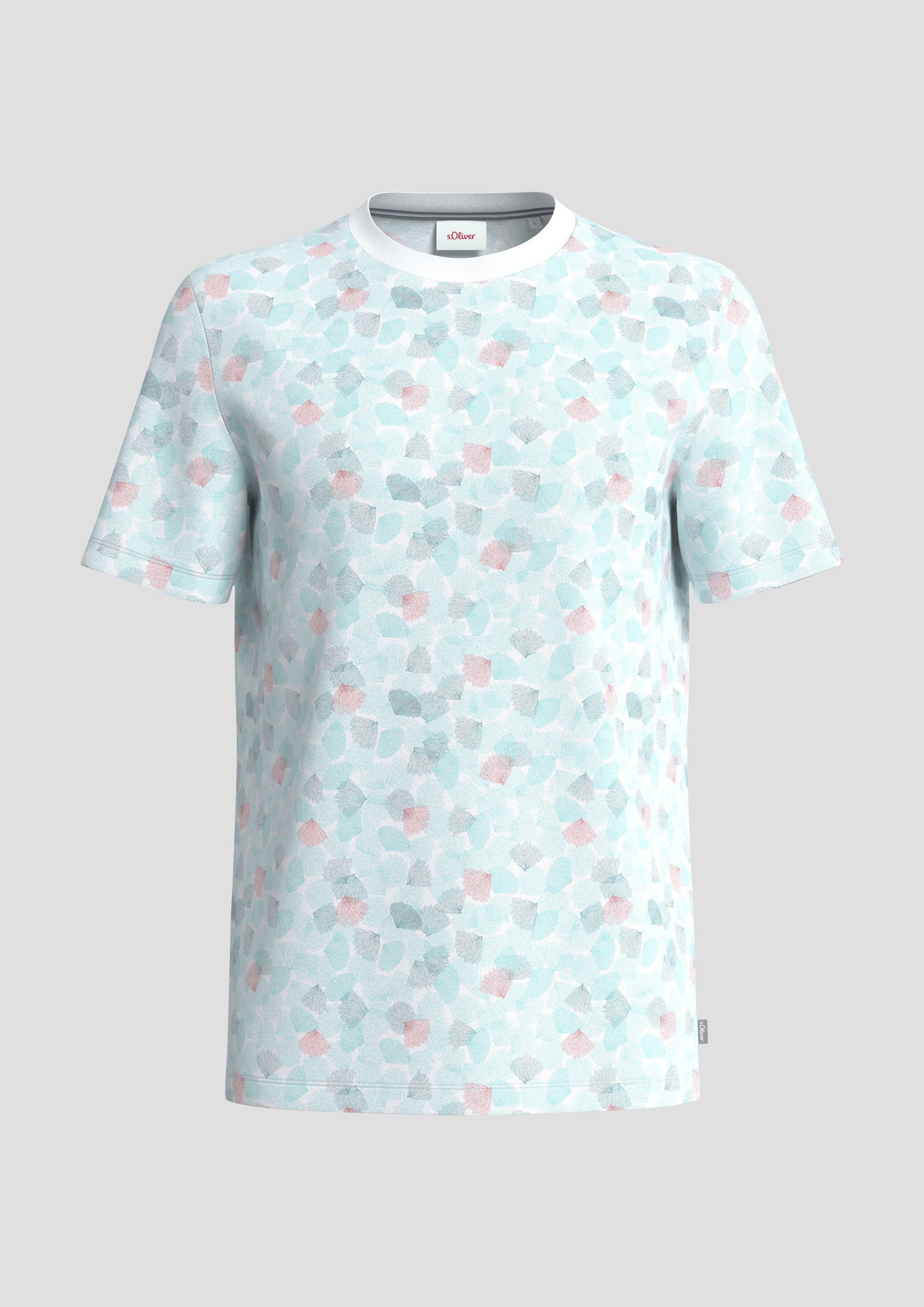 s.Oliver - T-Shirt mit All-over-Print, Herren, weiß