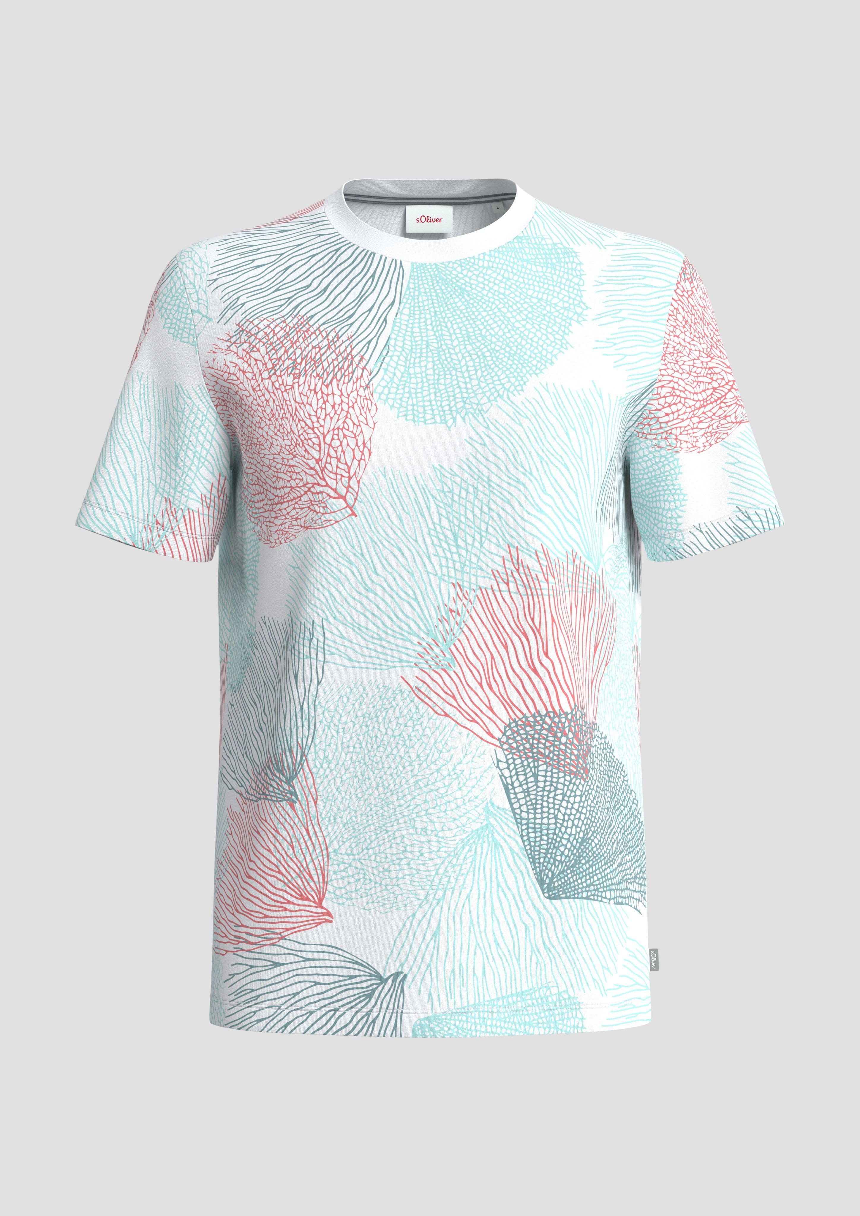 s.Oliver - T-Shirt mit All-over-Print, Herren, weiß