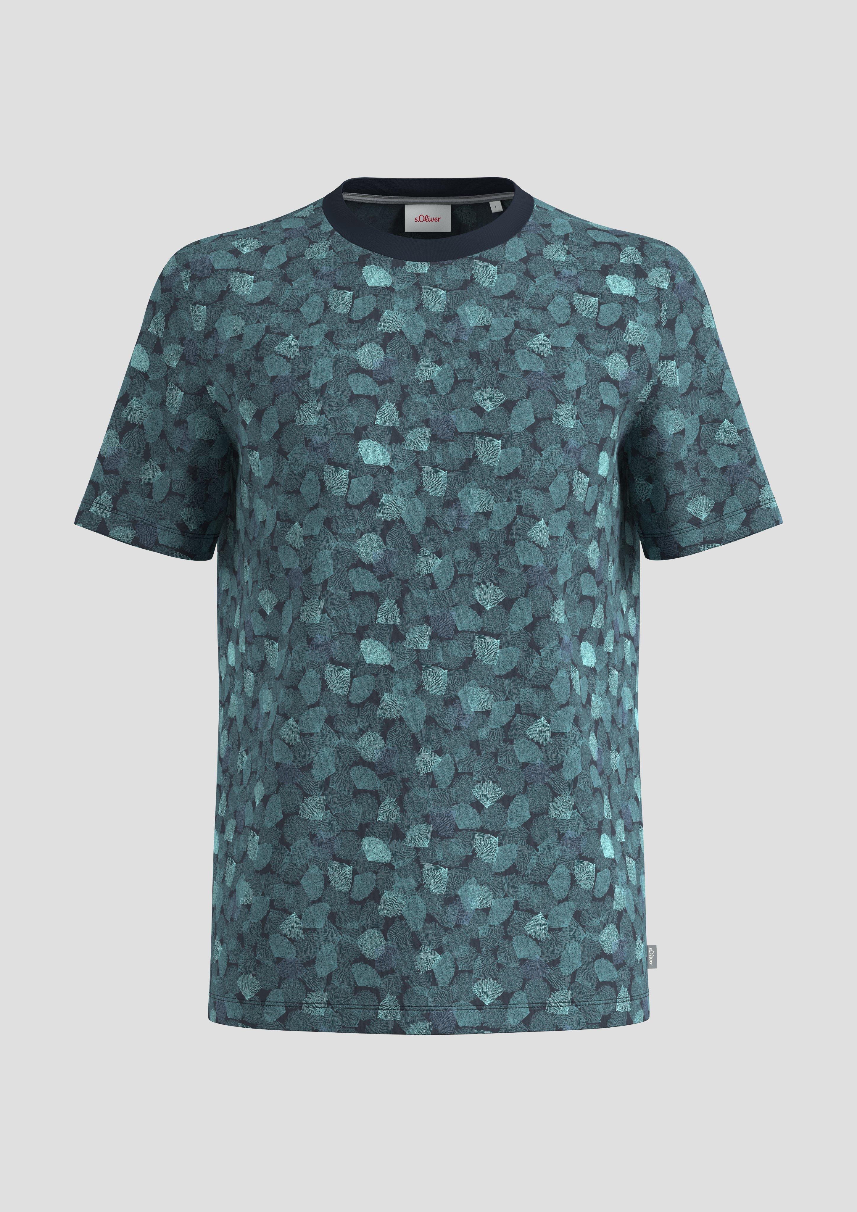 s.Oliver - T-Shirt mit All-over-Print, Herren, Blau