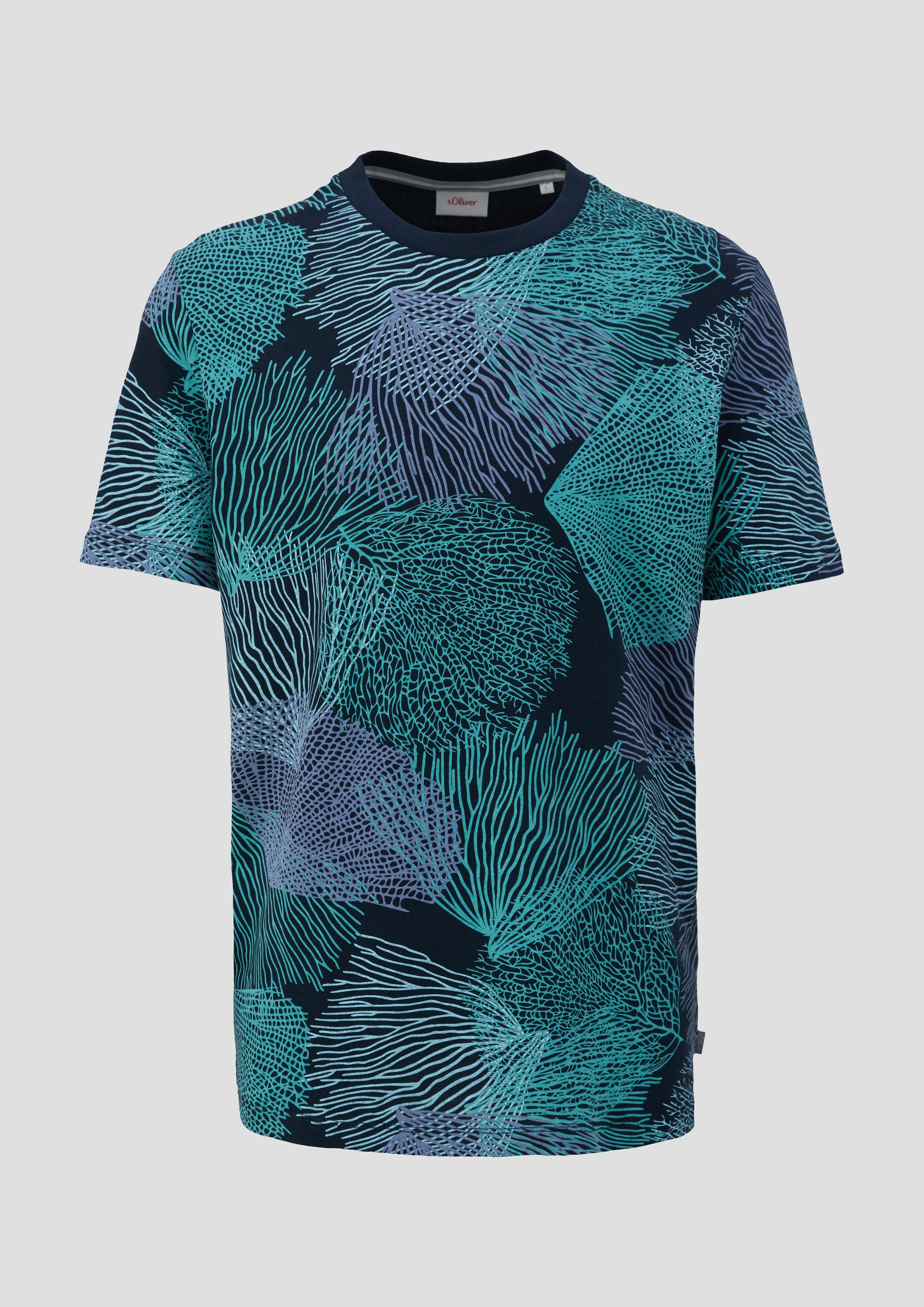 s.Oliver - T-Shirt mit All-over-Print, Herren, grün