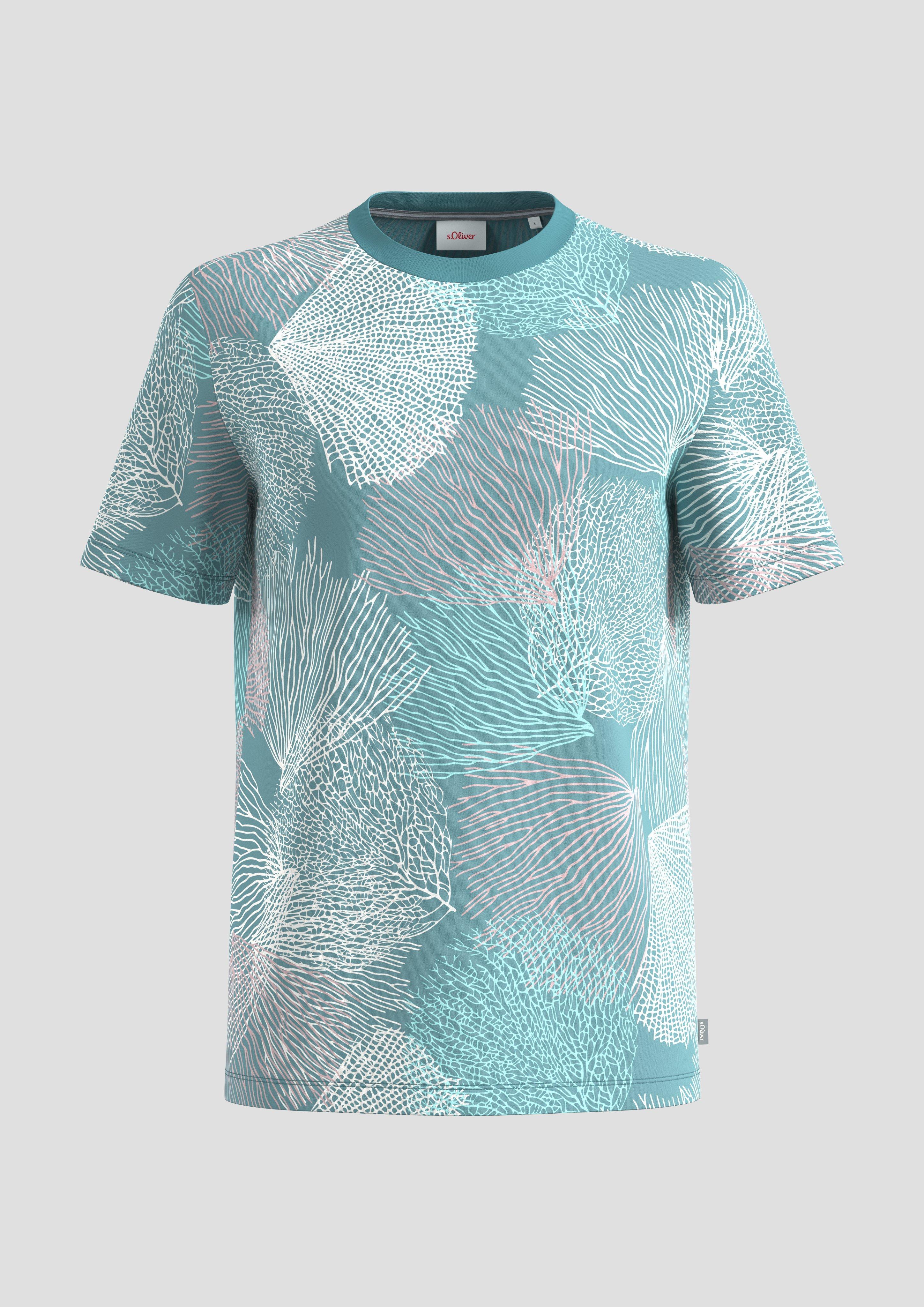 s.Oliver - T-Shirt mit All-over-Print, Herren, türkis