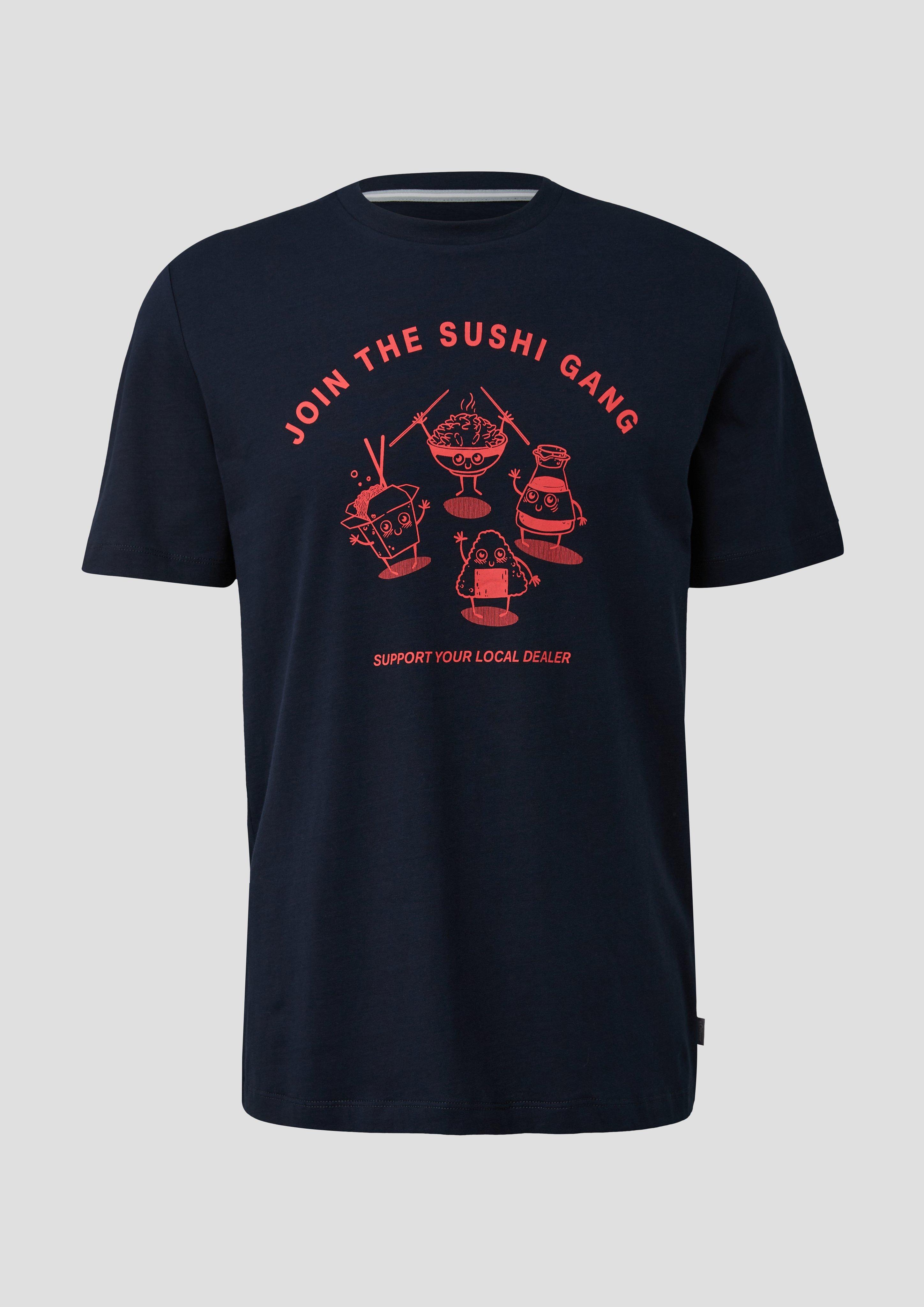 s.Oliver - T-Shirt mit Grafik-Print, Herren, blau