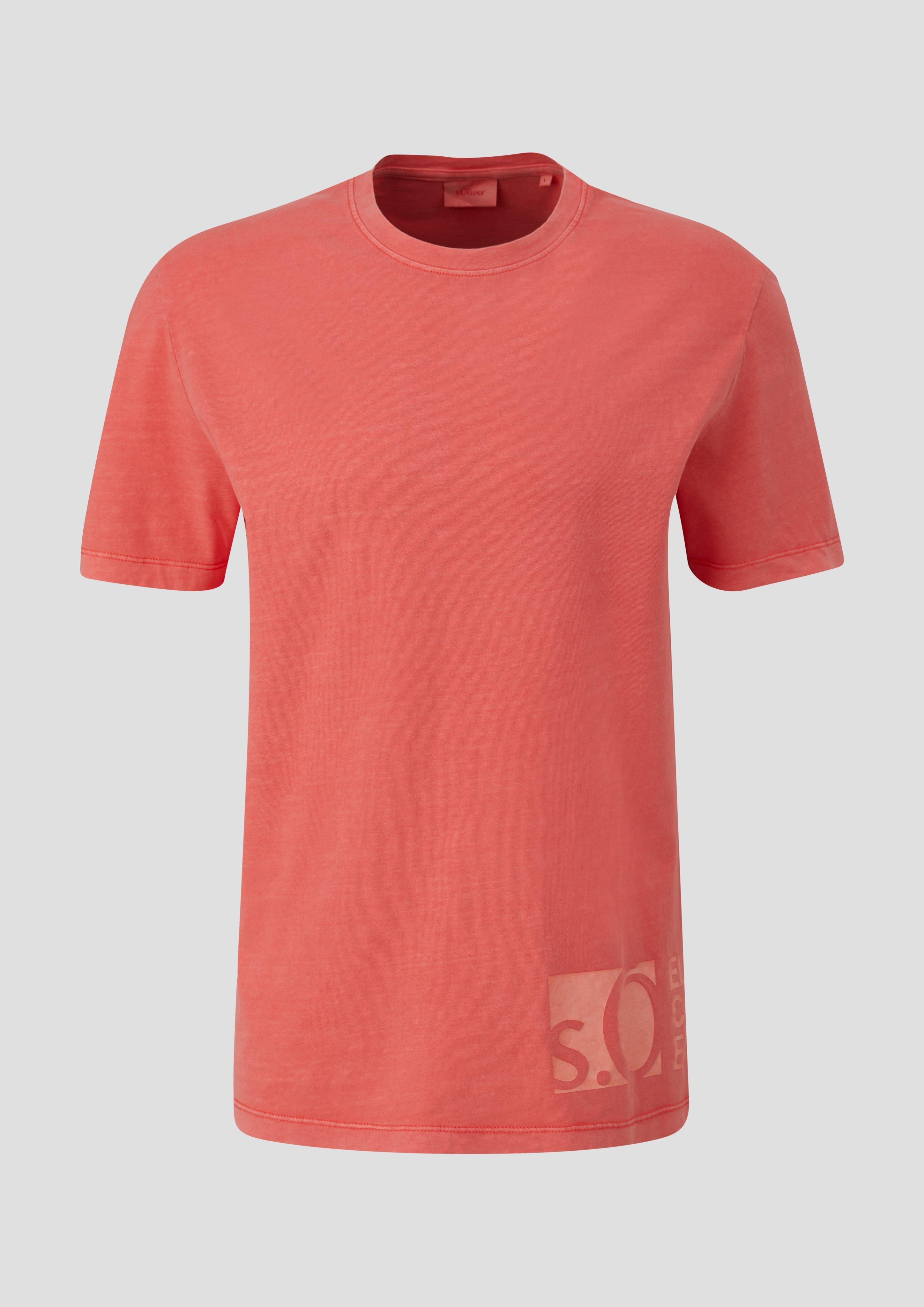 s.Oliver - T-Shirt mit Label-Print, Herren, Orange