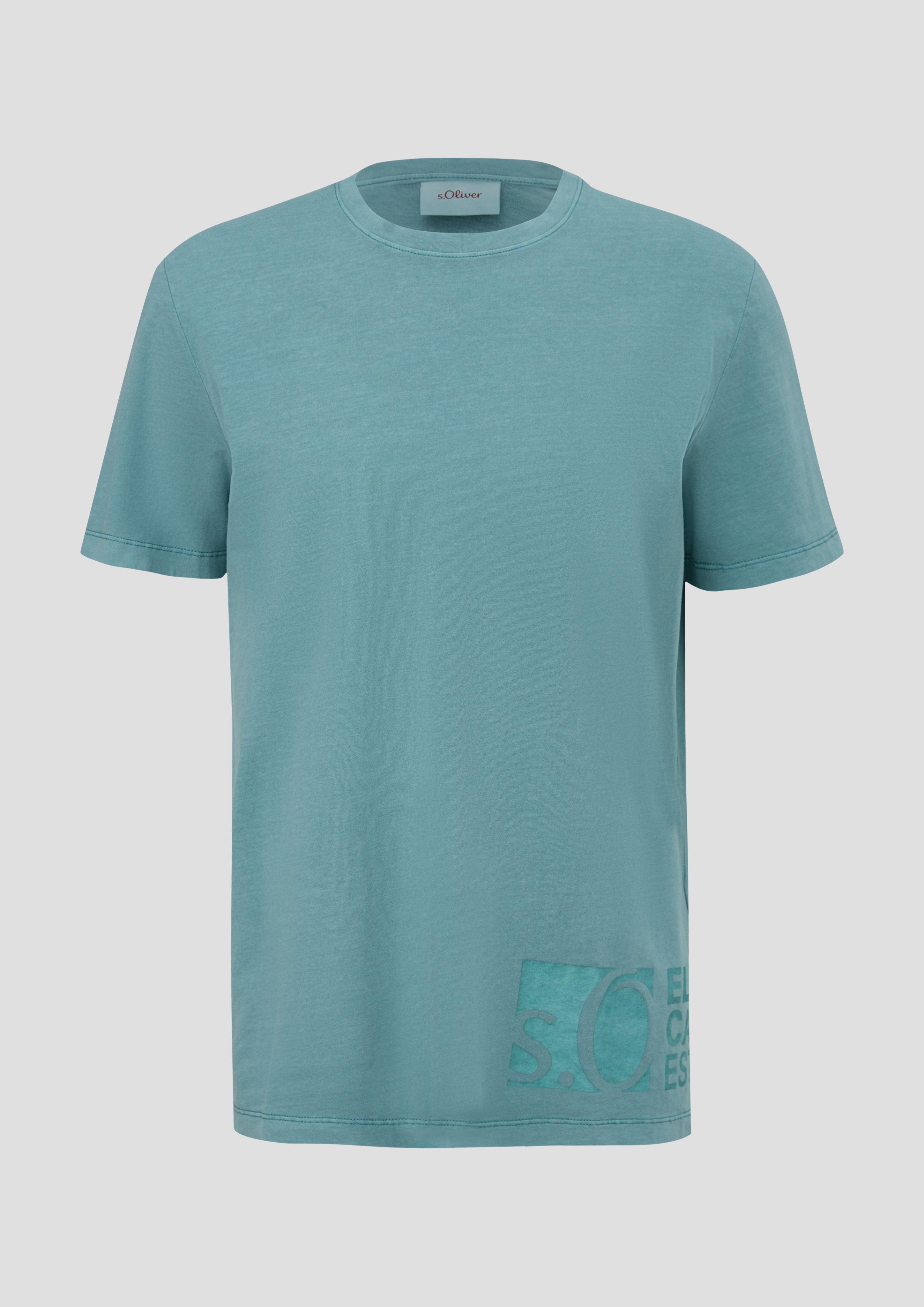 s.Oliver - T-Shirt mit Label-Print, Herren, Blau