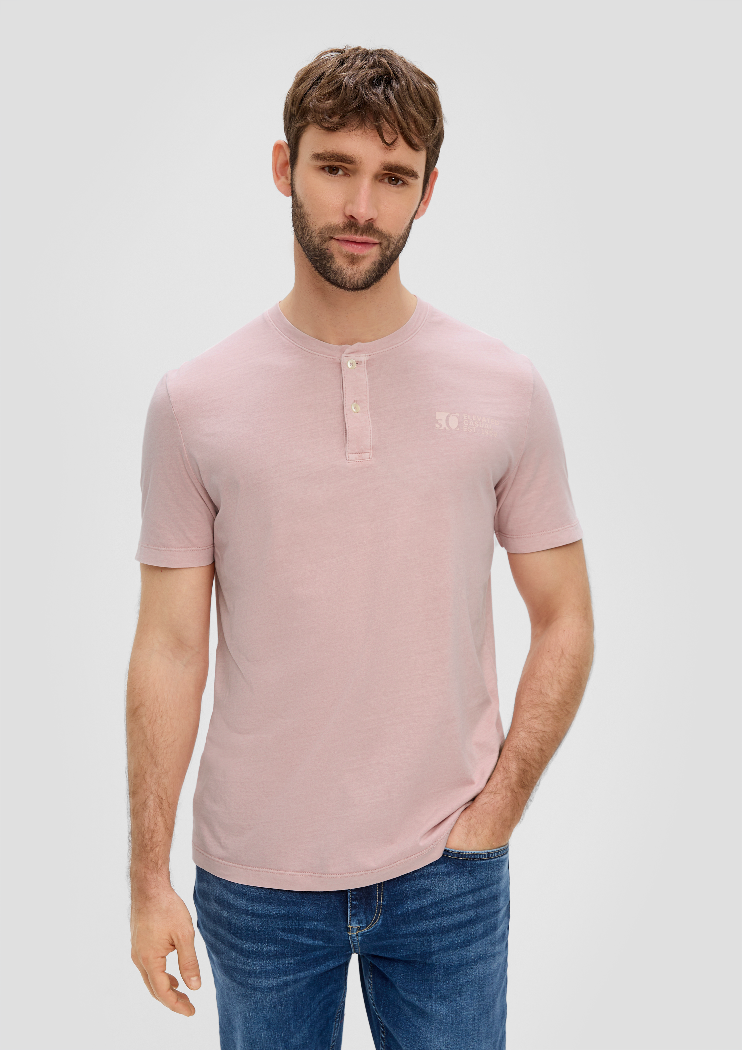 S.Oliver T-Shirt mit Garment Dye und Henley-Ausschnitt