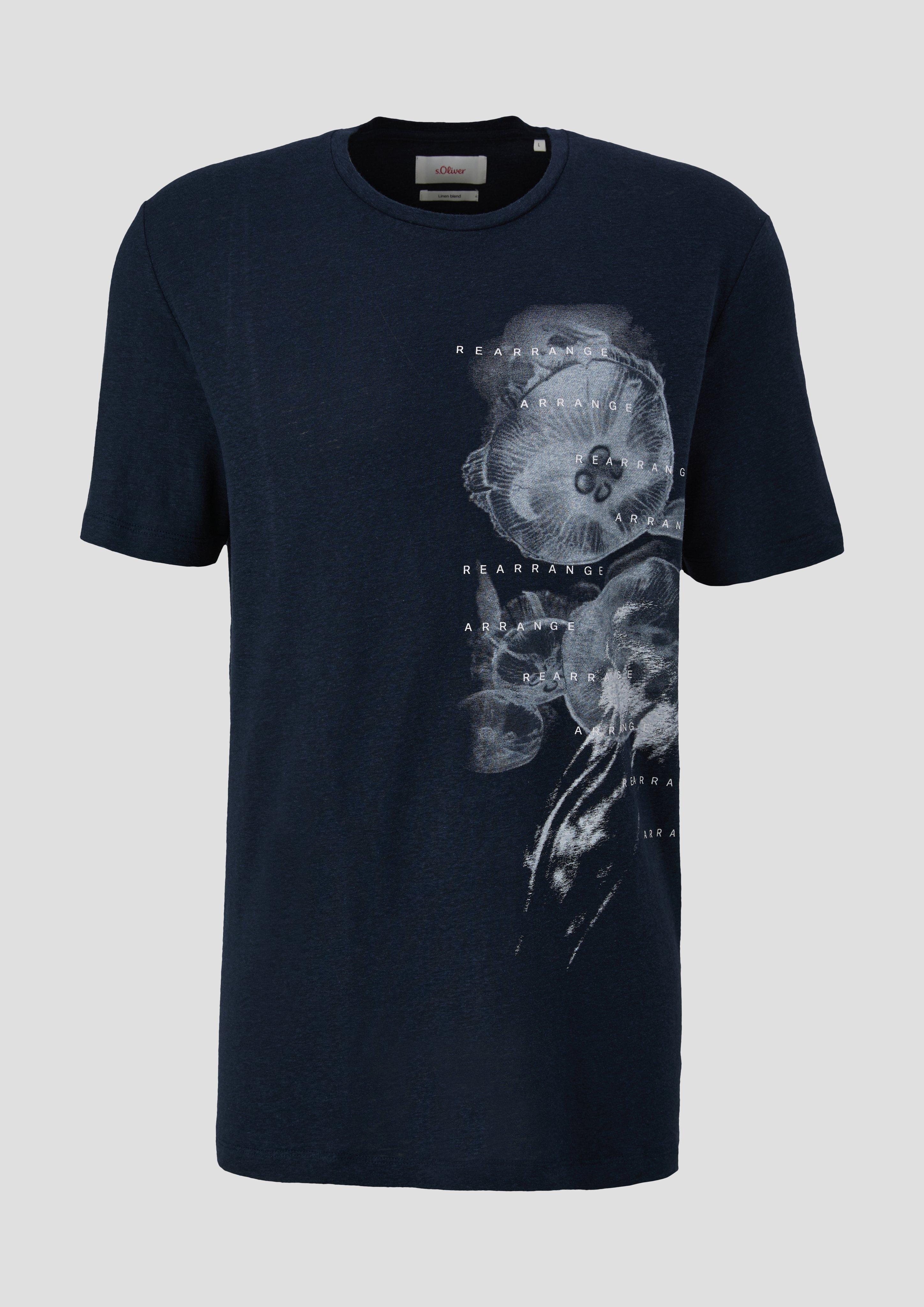 s.Oliver - Leinenmix-T-Shirt mit Artwork, Herren, blau