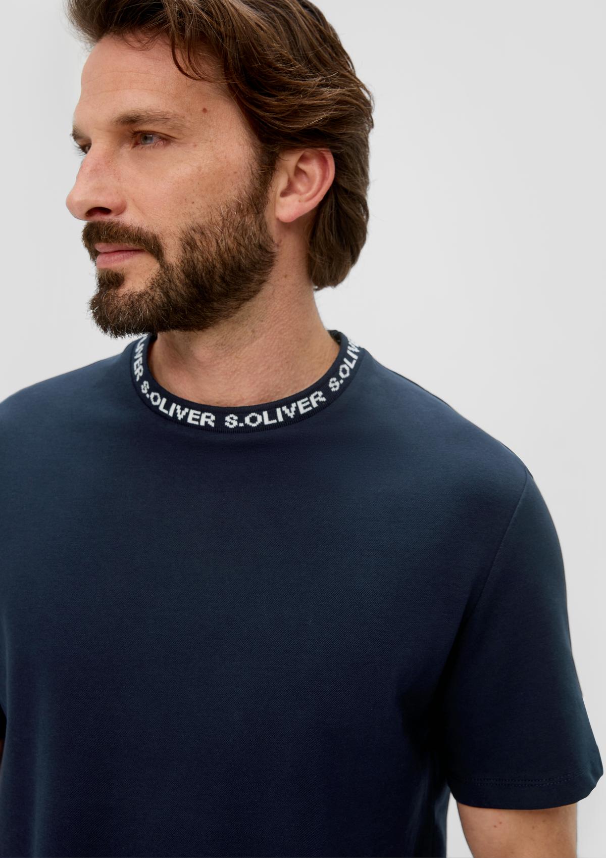 s.Oliver Stretch cotton T-shirt with lettering printed on the collar