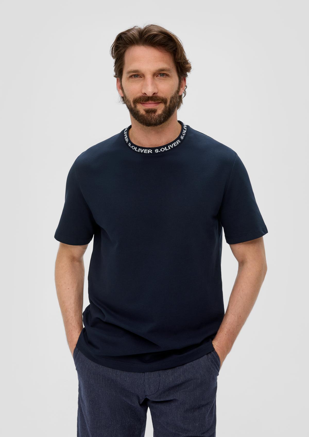 s.Oliver Stretch cotton T-shirt with lettering printed on the collar