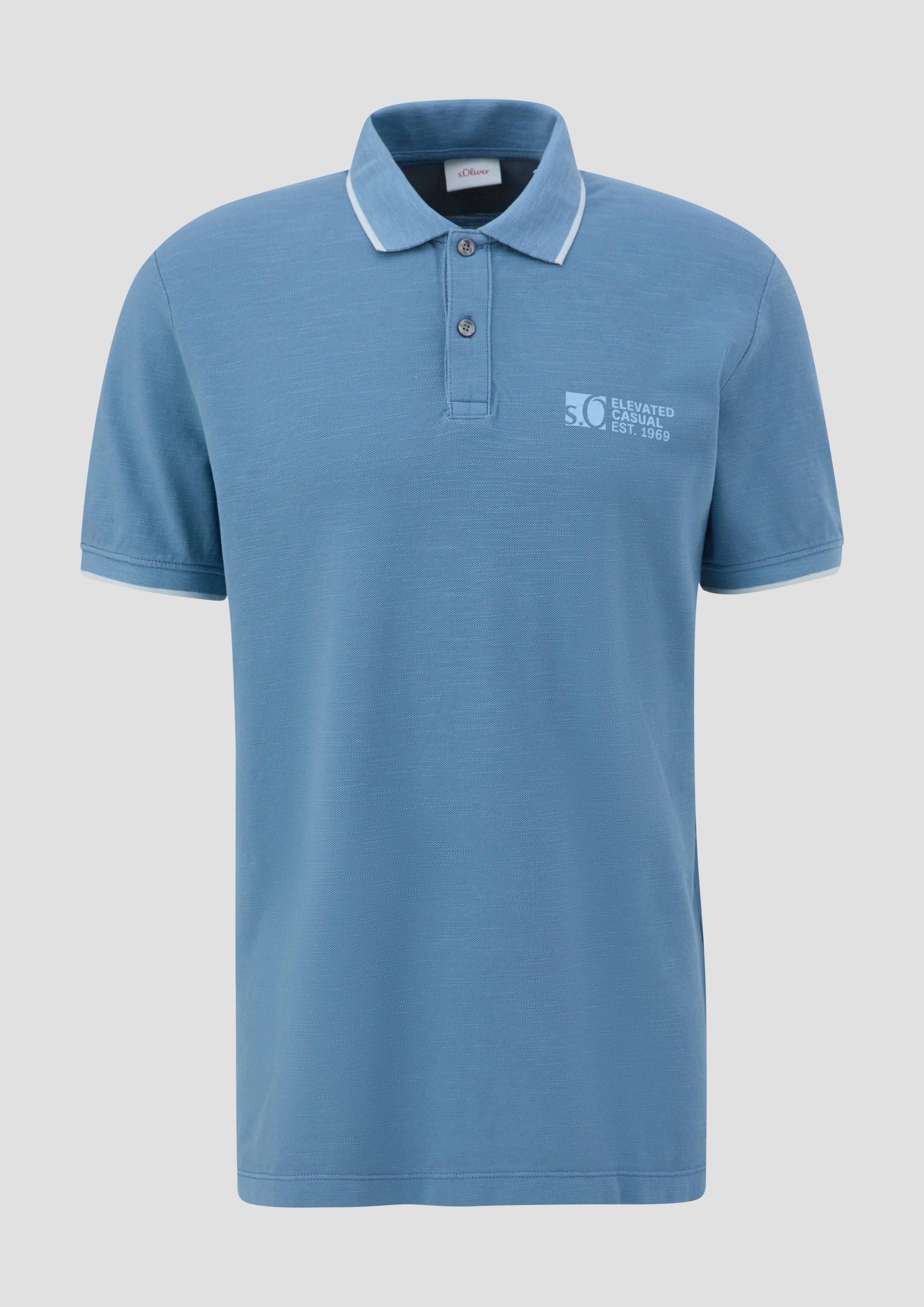 s.Oliver - Poloshirt mit Piquêstruktur und Logo-Print, Herren, blau