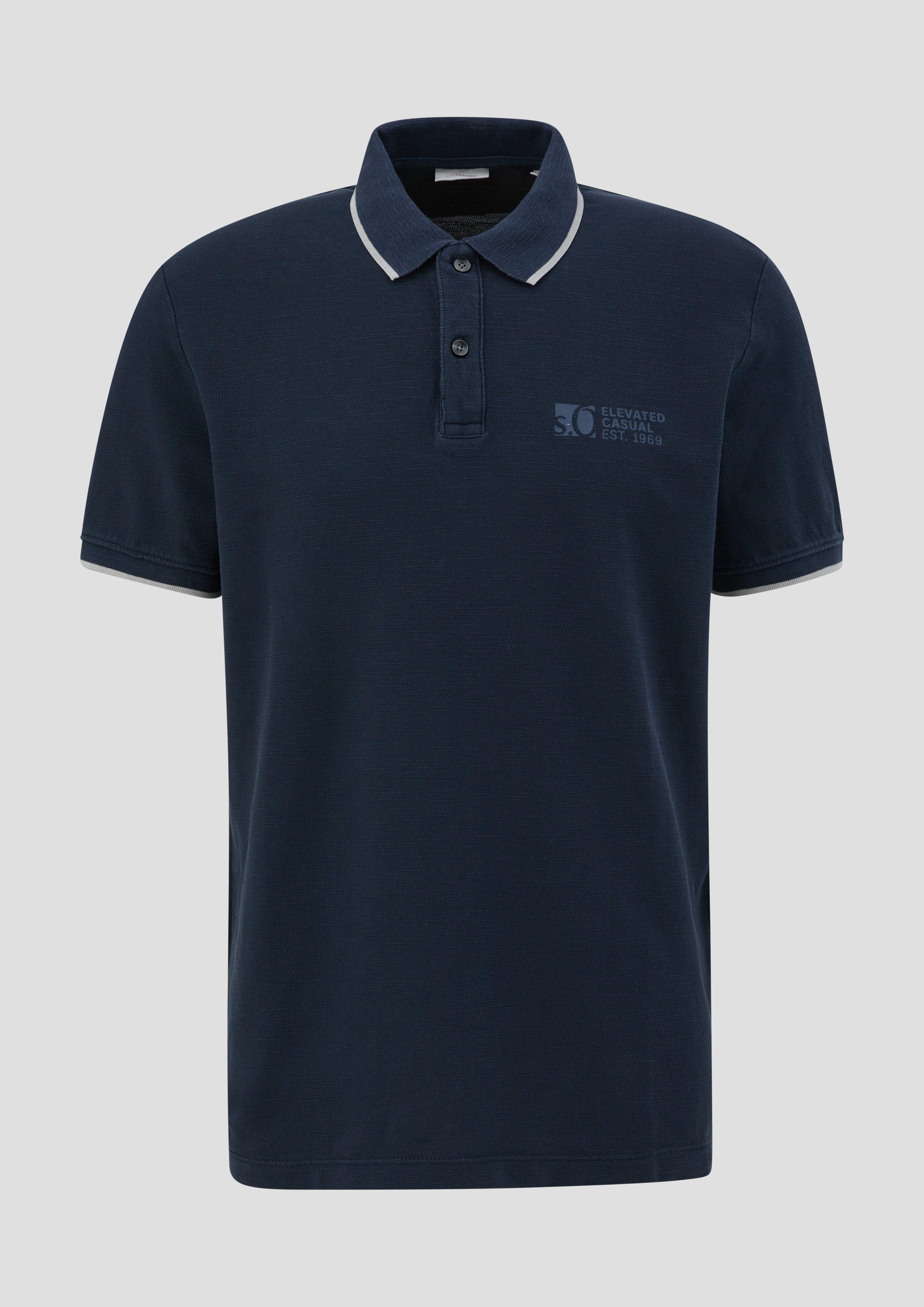 s.Oliver - Poloshirt mit Piquêstruktur und Logo-Print, Herren, blau