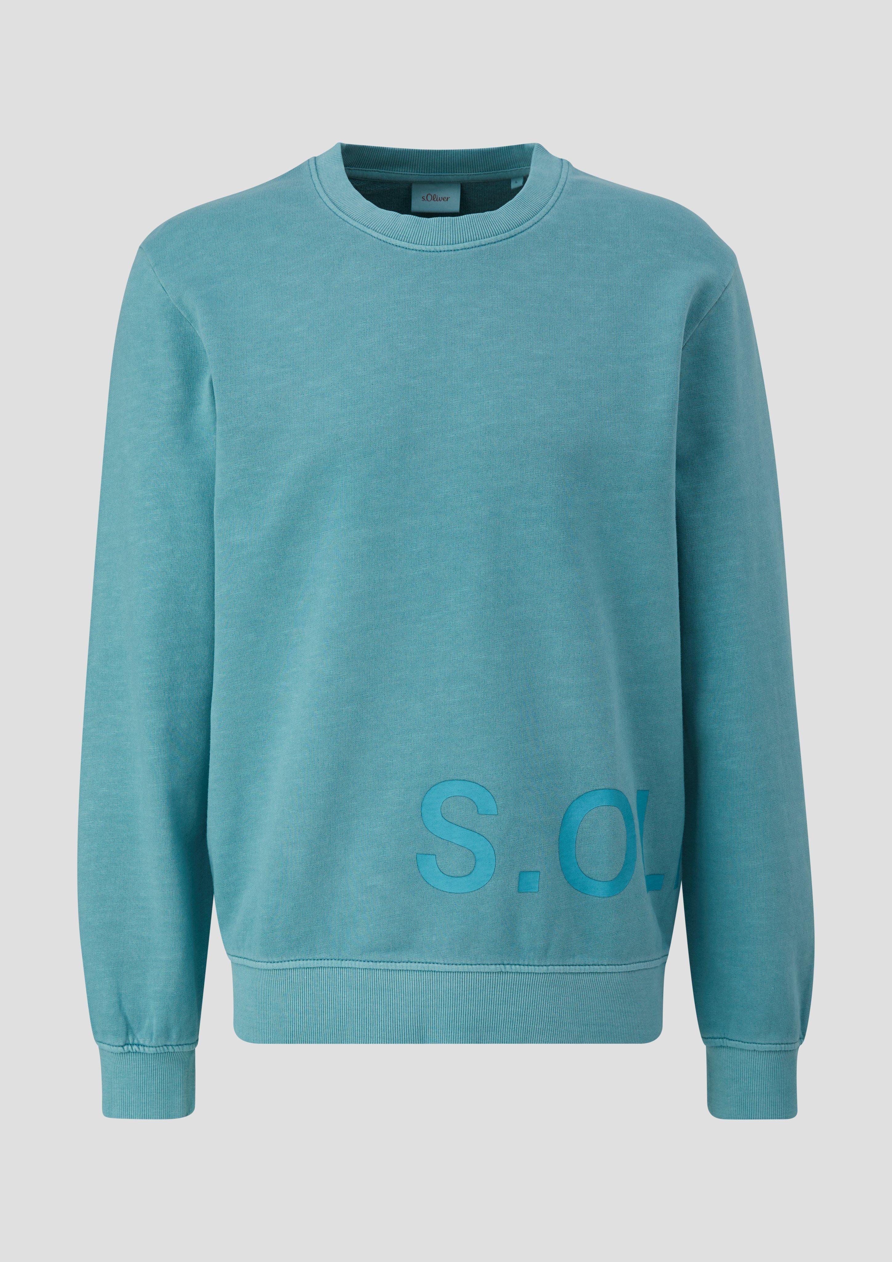 s.Oliver - Baumwoll-Sweatshirt mit Logo-Print, Herren, türkis