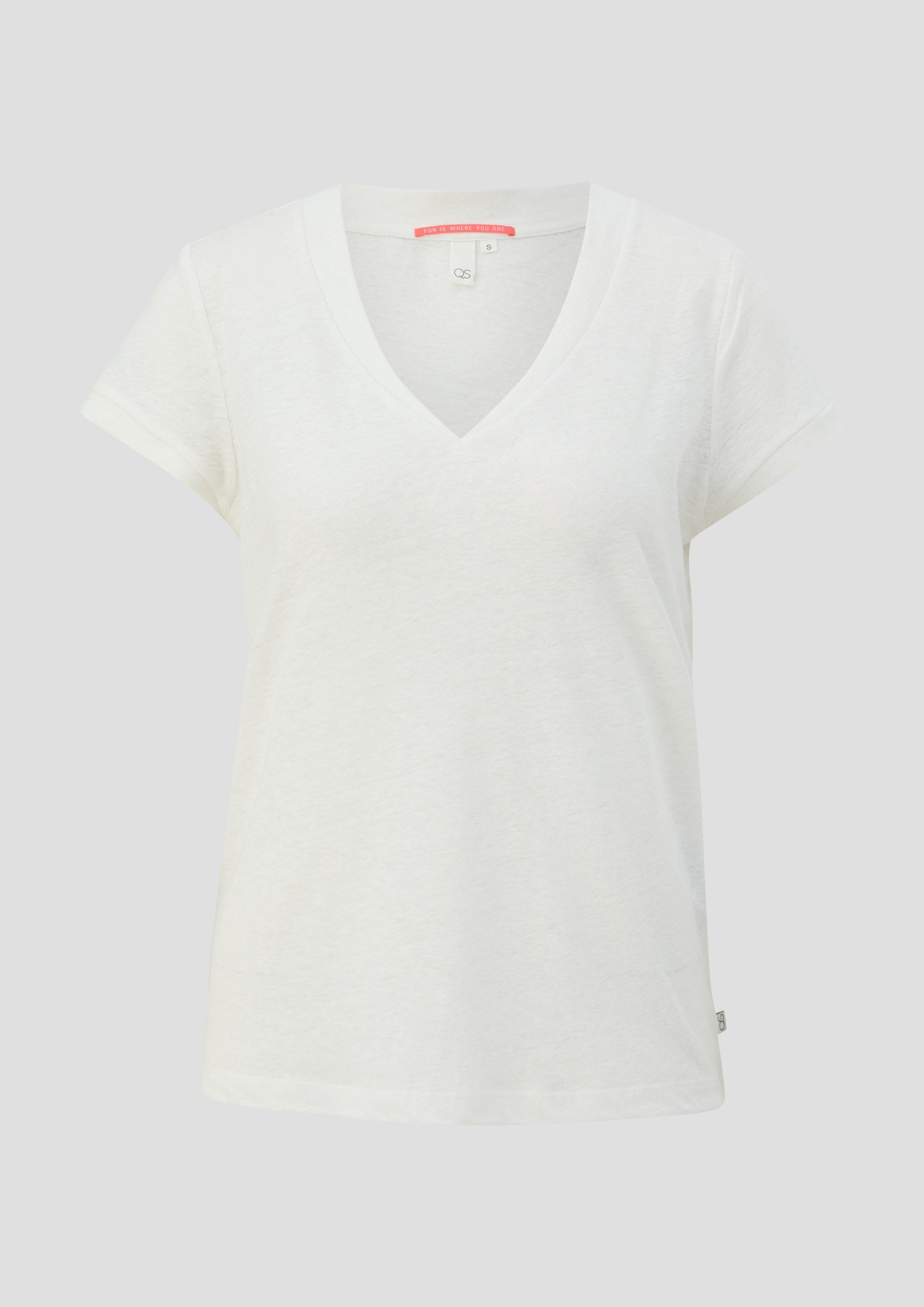 QS - T-Shirt mit V-Ausschnitt, Damen, creme