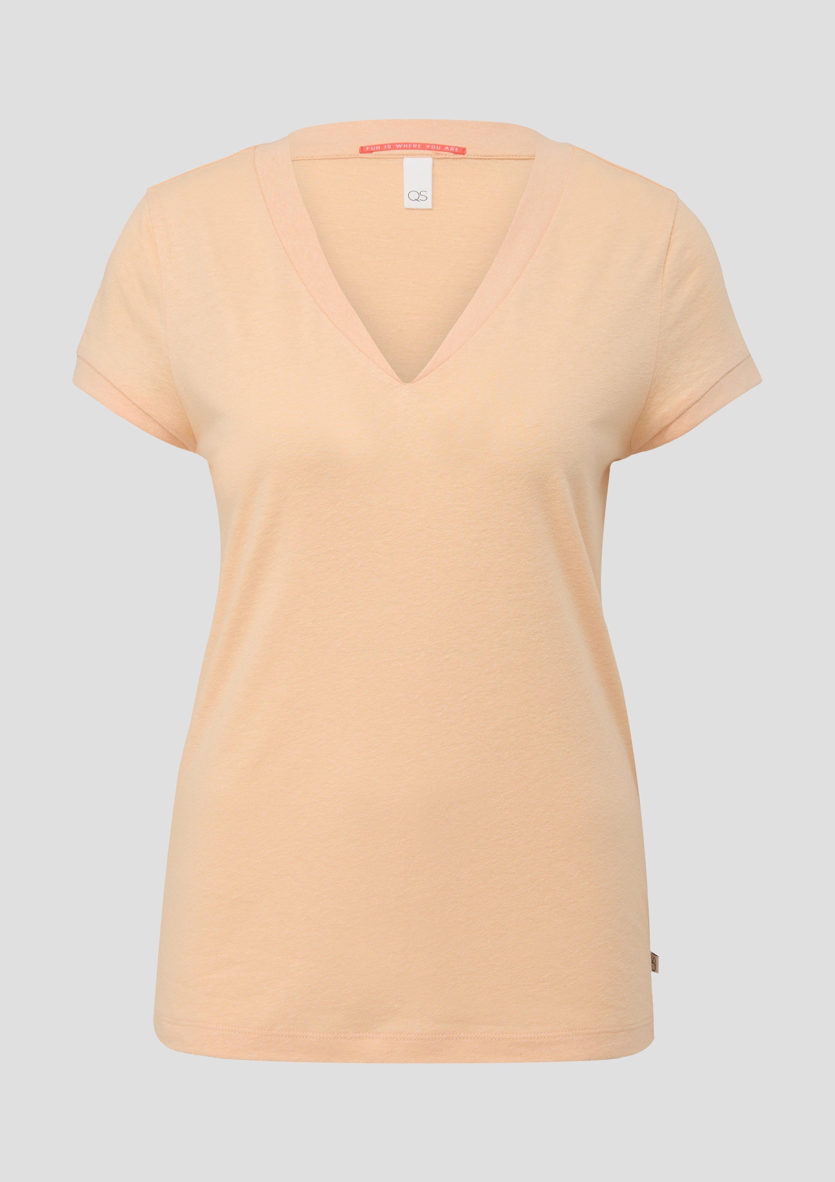 QS - T-Shirt mit V-Ausschnitt, Damen, Orange