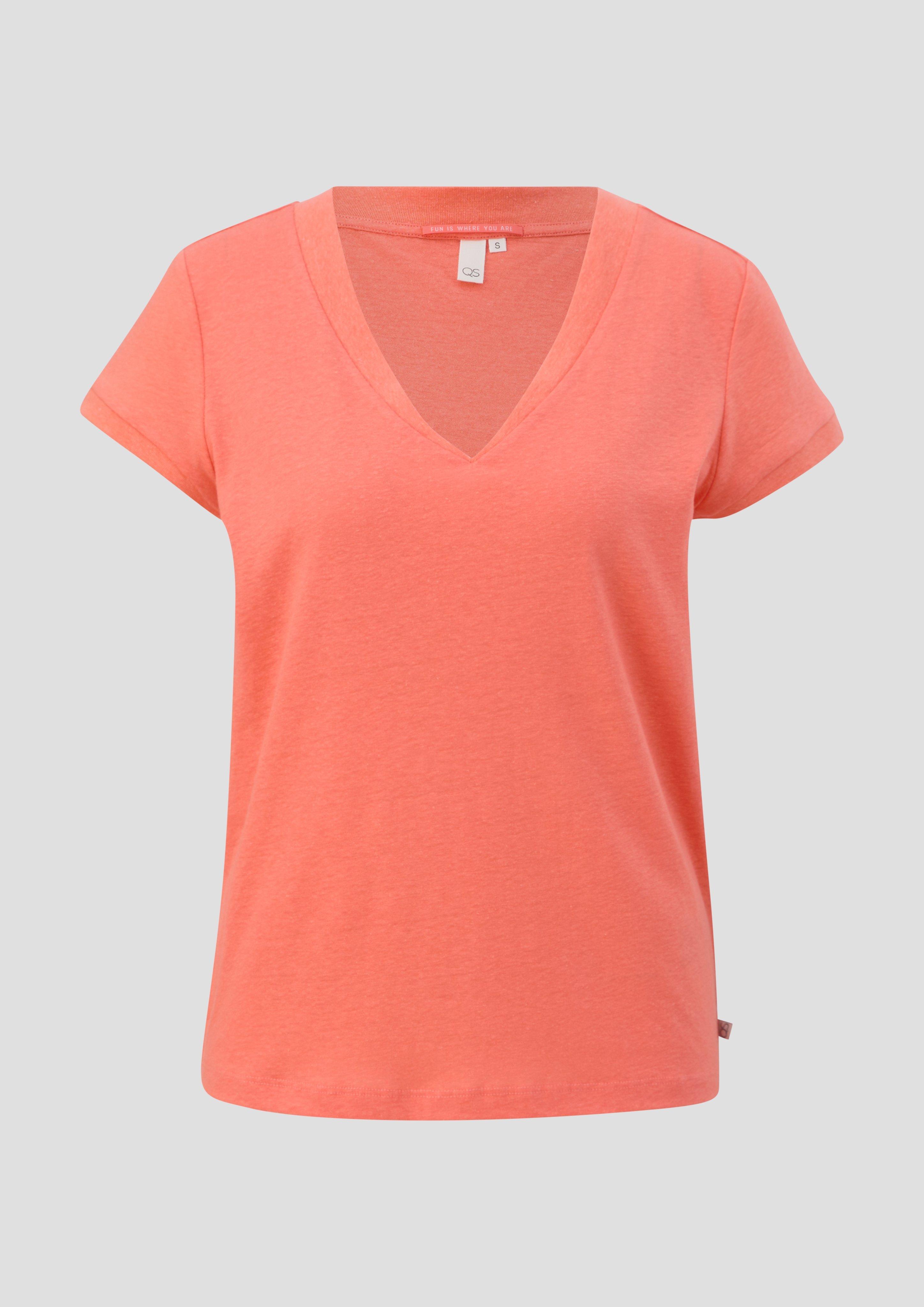 QS - T-Shirt mit V-Ausschnitt, Damen, Orange