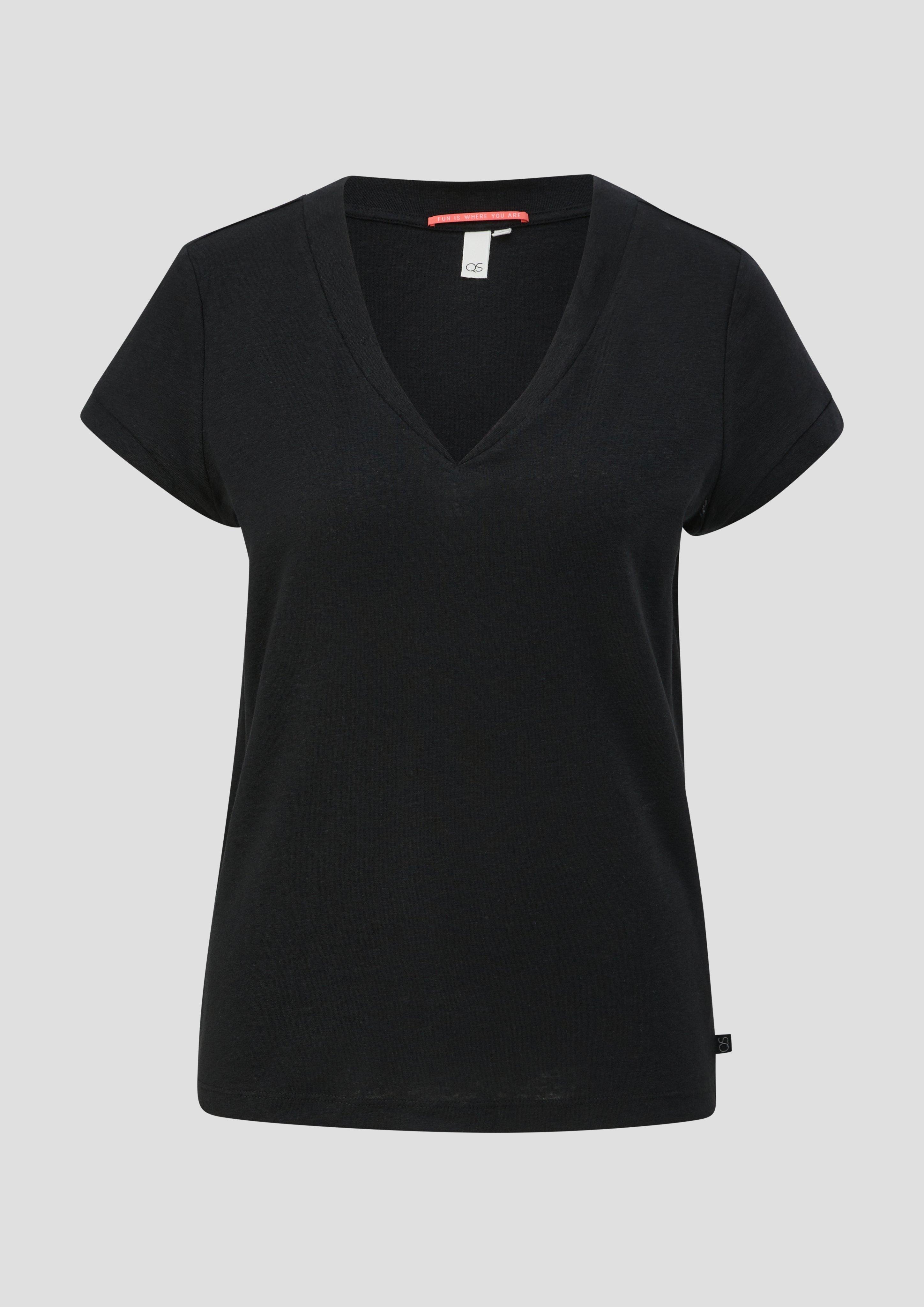 QS - T-Shirt mit V-Ausschnitt, Damen, schwarz