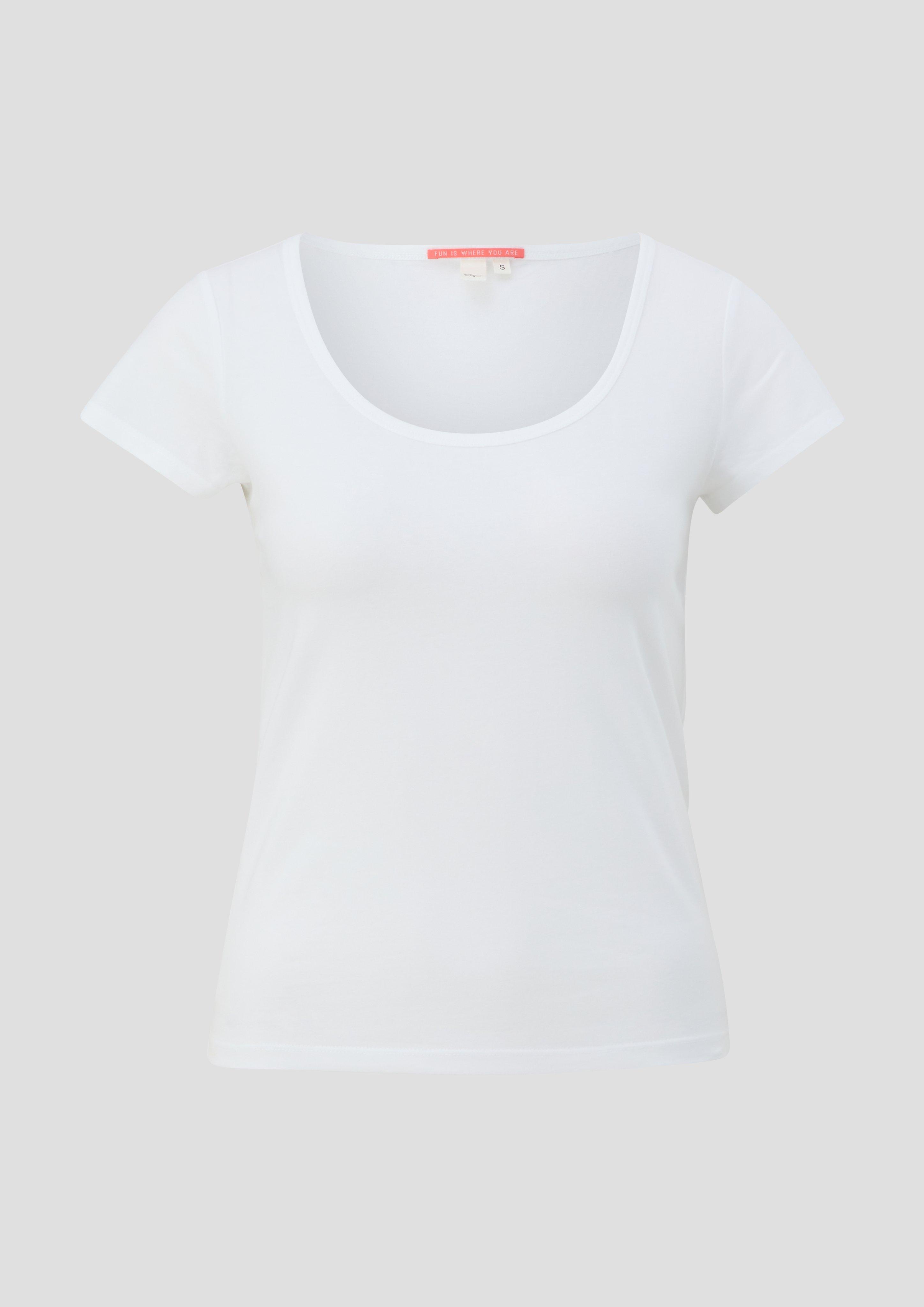 QS - T-Shirt mit U-Ausschnitt, Damen, weiß