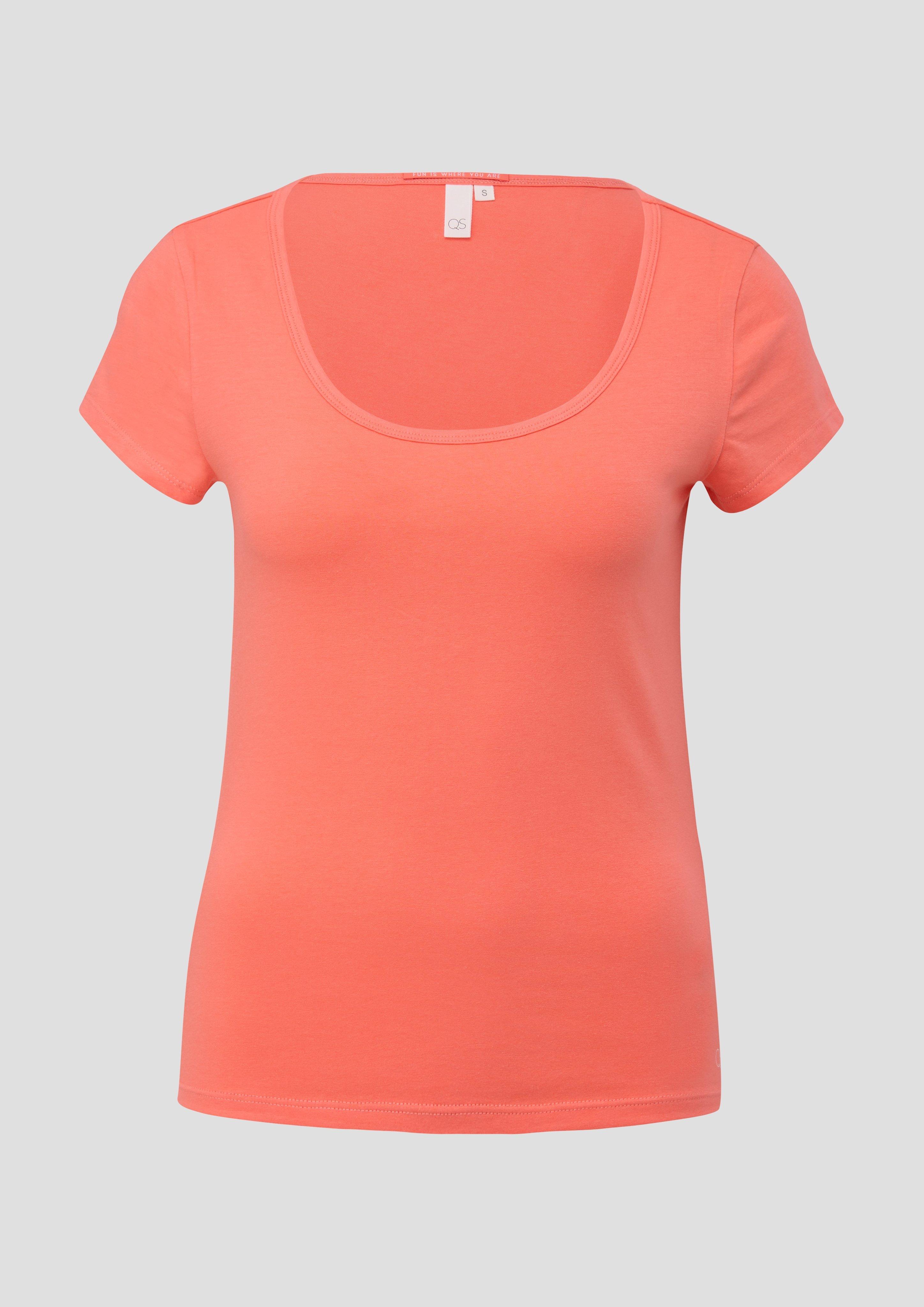 QS - T-Shirt mit U-Ausschnitt, Damen, Orange