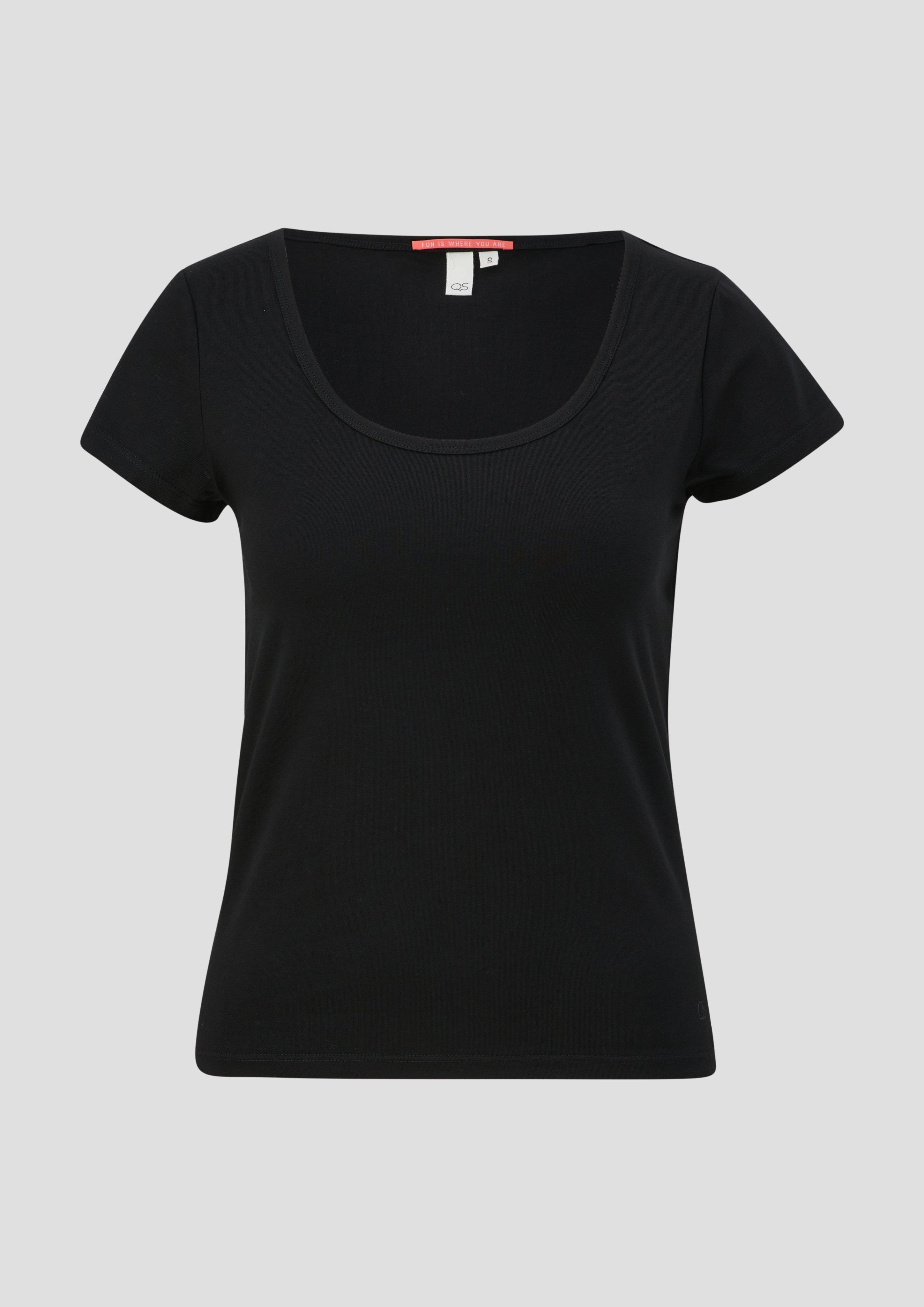 QS - T-Shirt mit U-Ausschnitt, Damen, schwarz