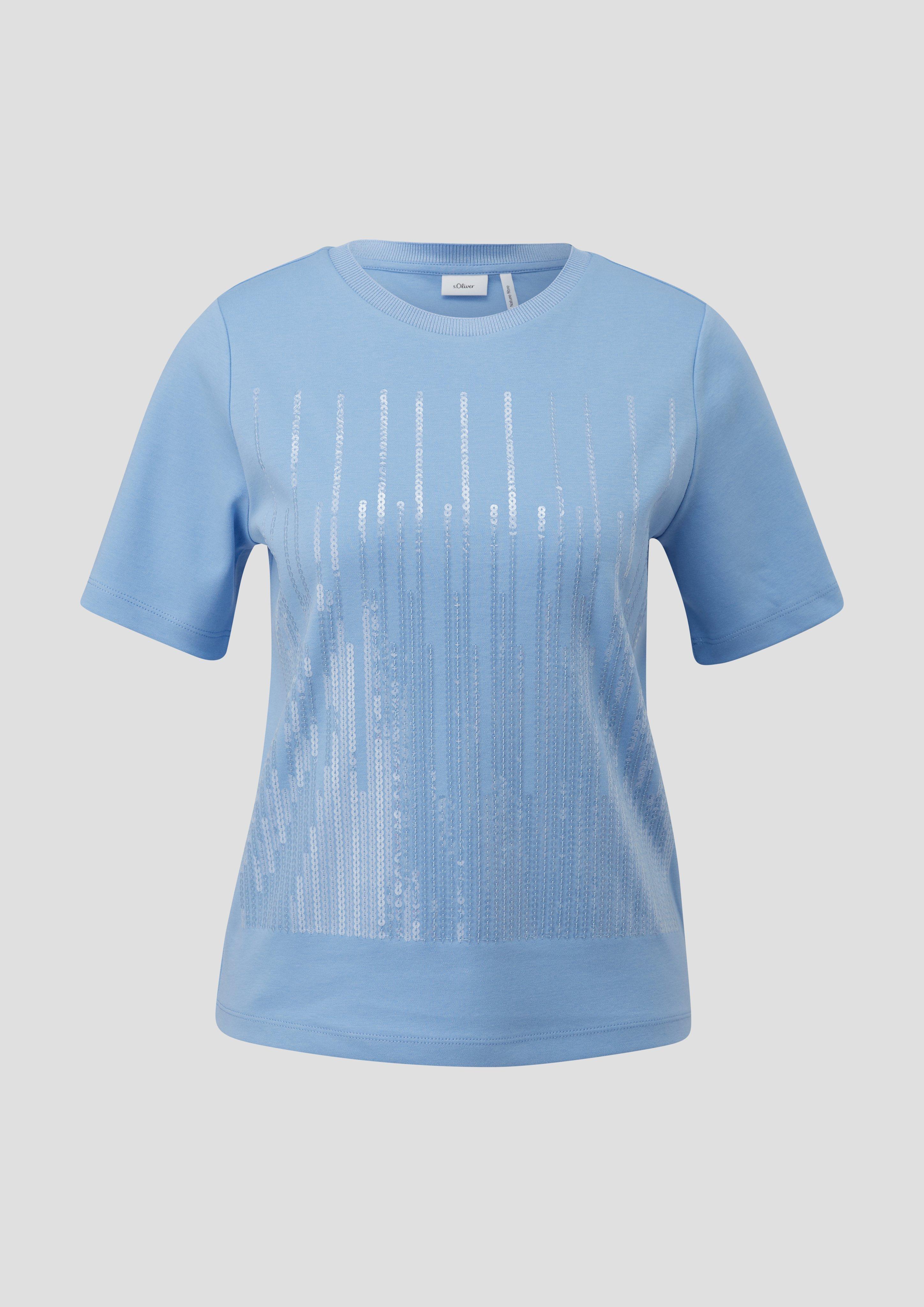 s.Oliver - T-Shirt mit Pailletten, Damen, blau