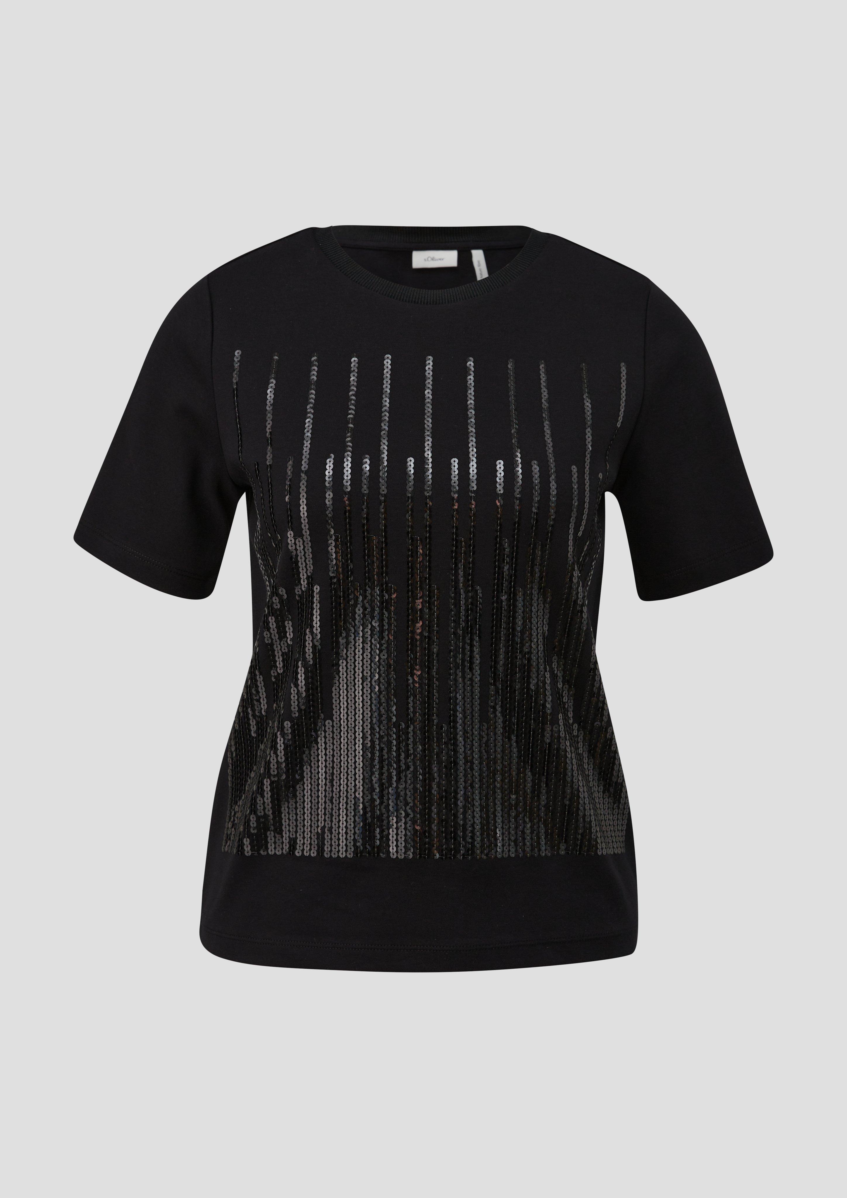 s.Oliver - T-Shirt mit Pailletten, Damen, schwarz