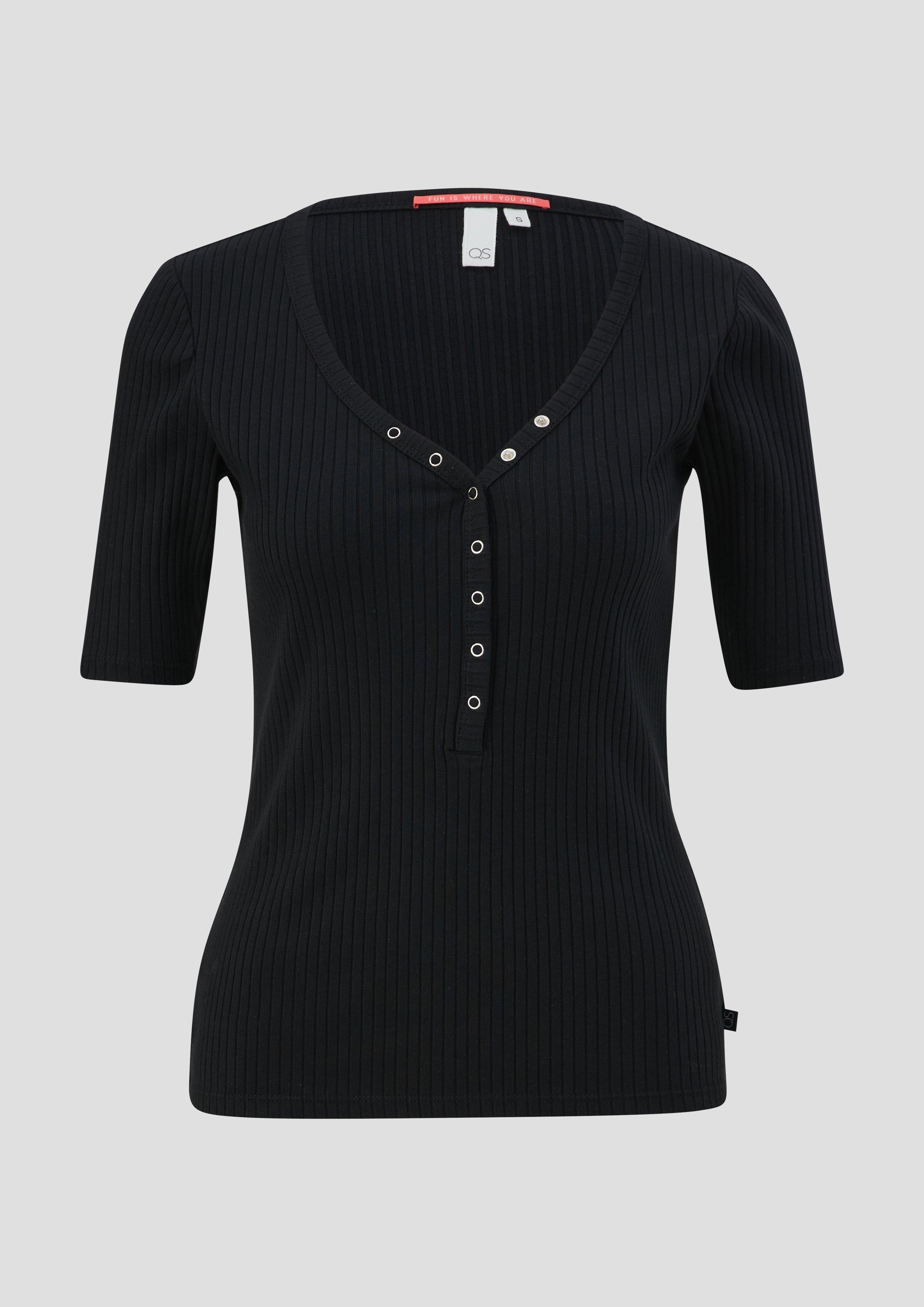 QS - Shirt mit Rippstruktur, Damen, schwarz