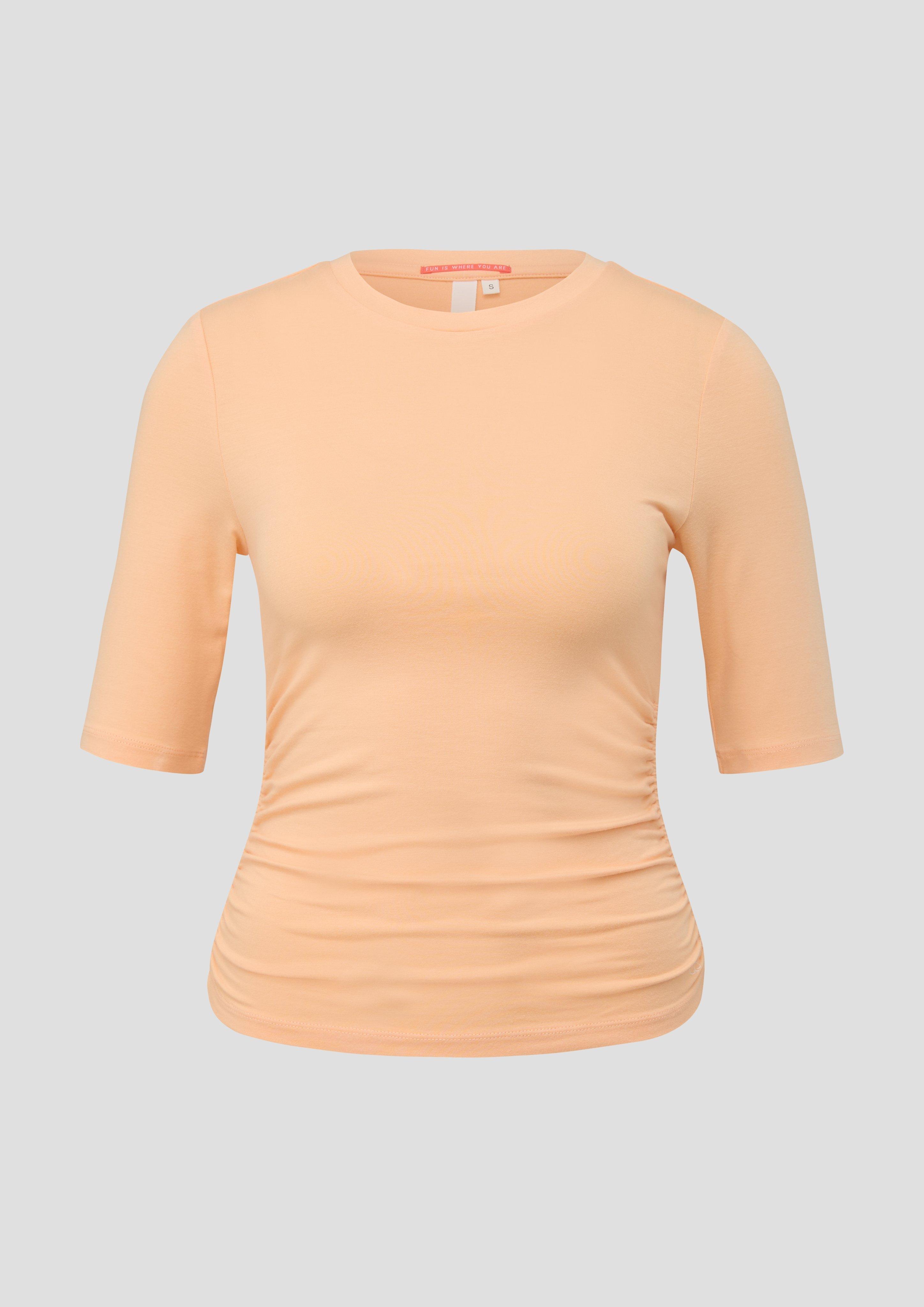 QS - Viskoseshirt mit seitlicher Raffung, Damen, Orange