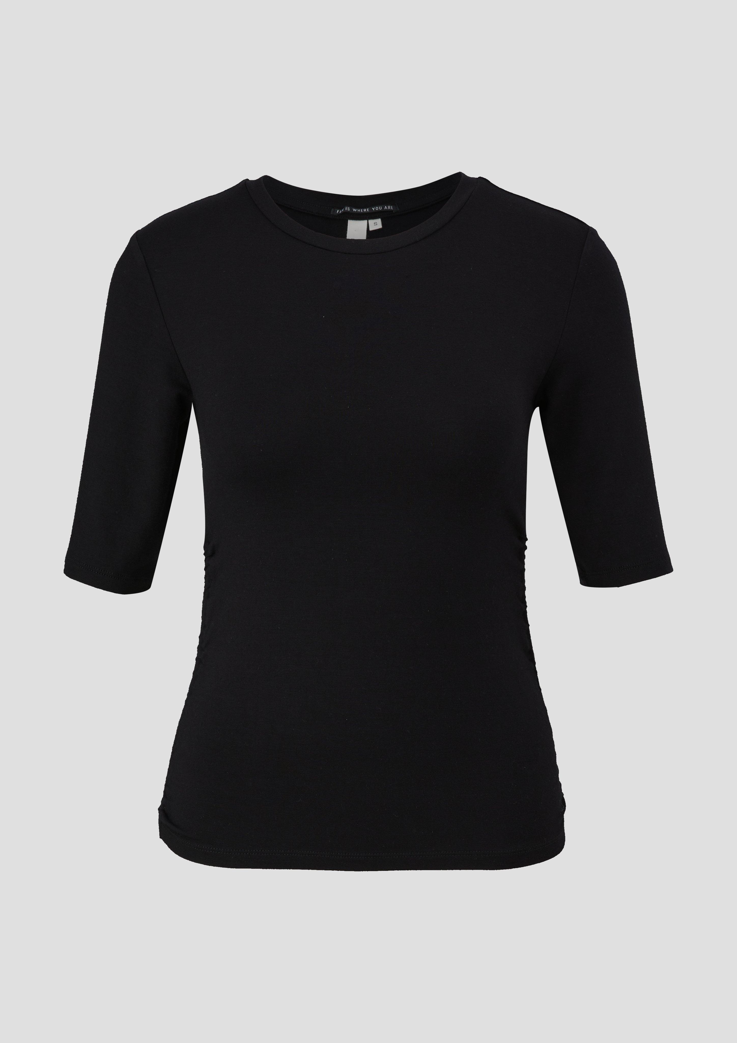 QS - Viskoseshirt mit seitlicher Raffung, Damen, schwarz