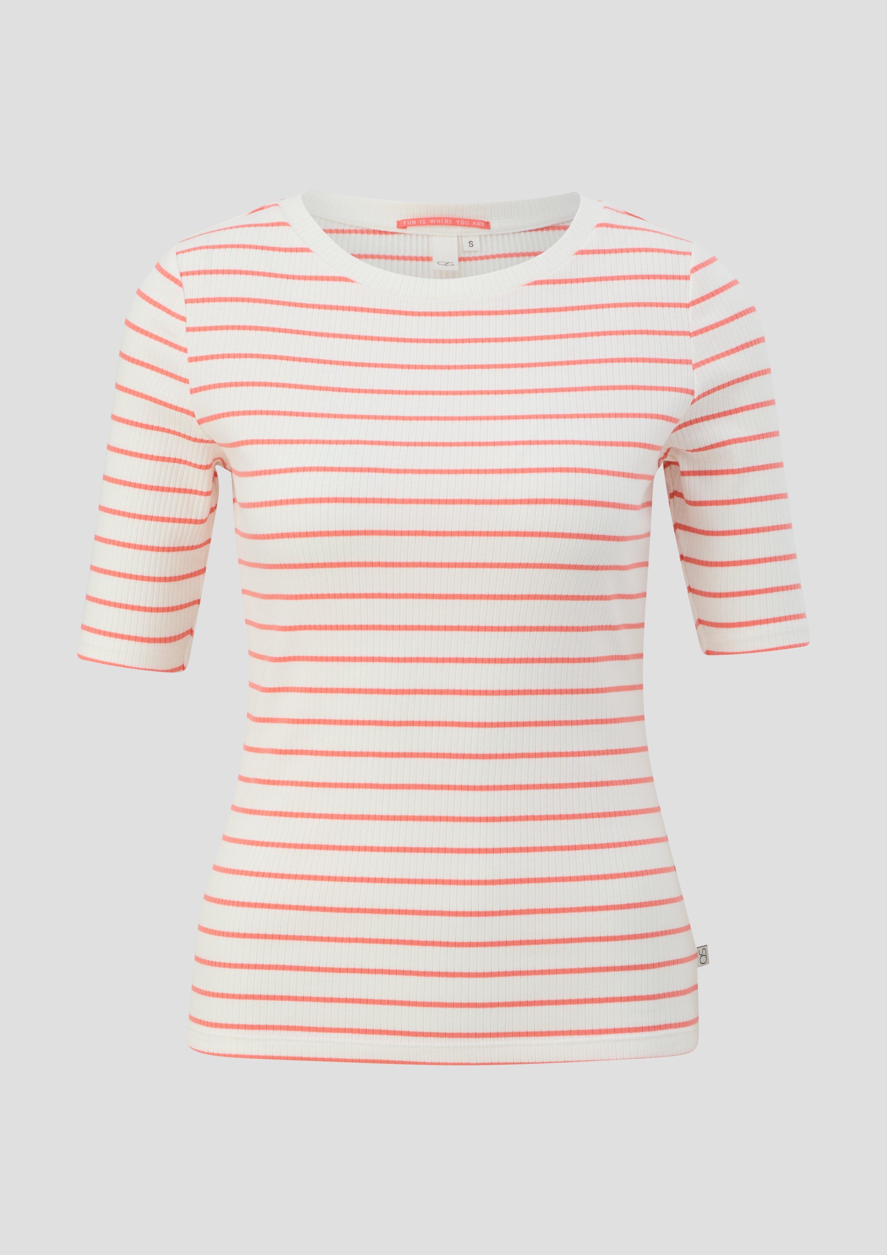 QS - T-Shirt mit Rippstruktur, Damen, Orange