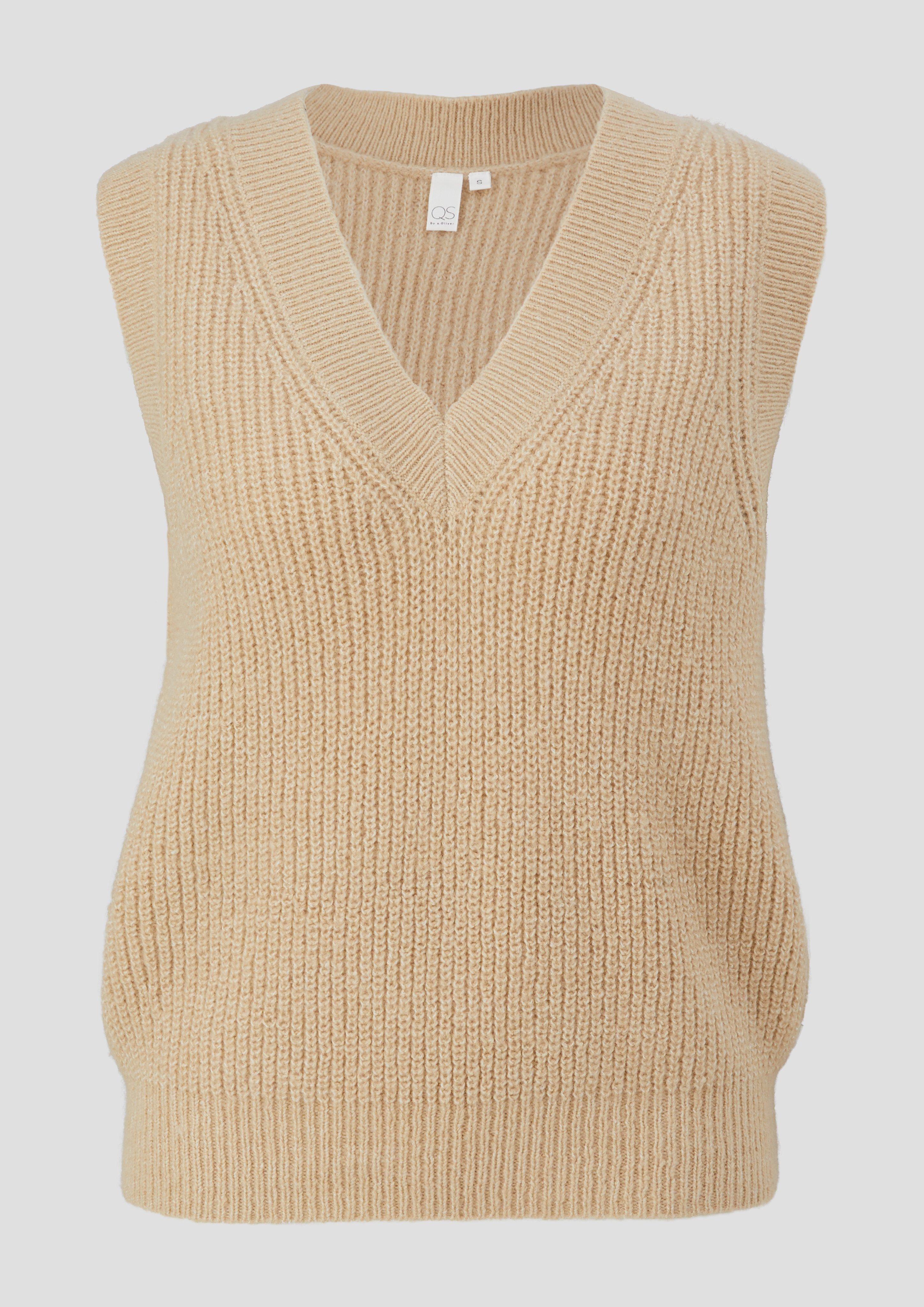 QS - Strickpullunder mit V-Neck, Damen, Beige