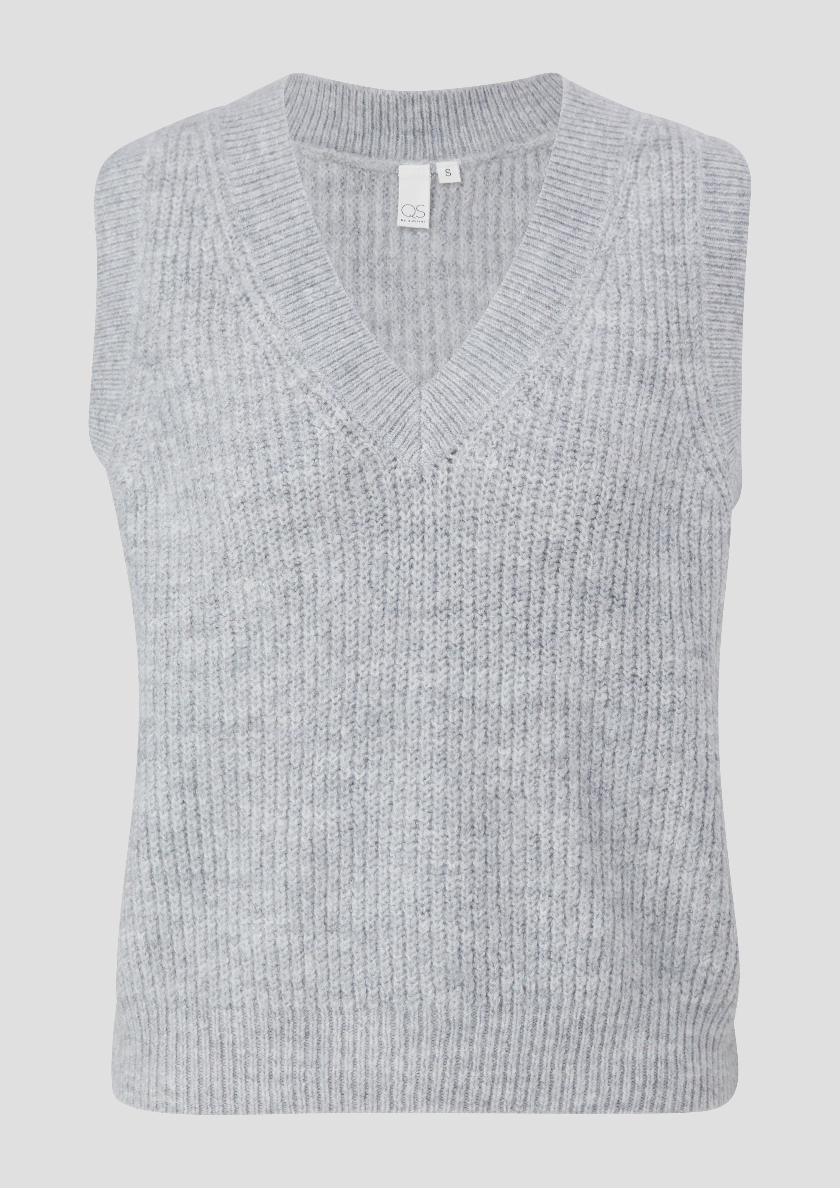 QS - Strickpullunder mit V-Neck, Damen, grau