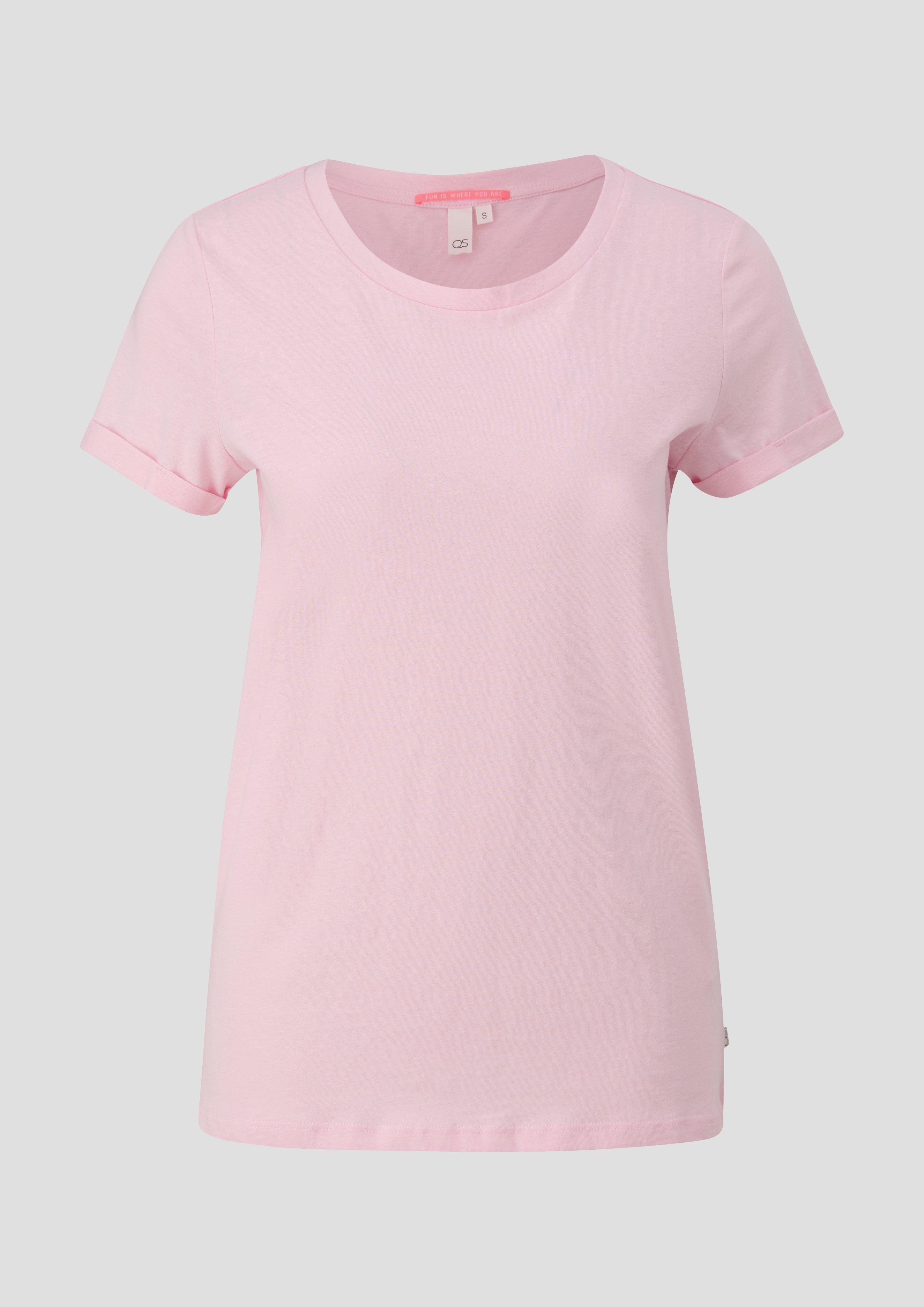 QS - T-Shirt mit aufgekrempelten Ärmeln, Damen, Rosa