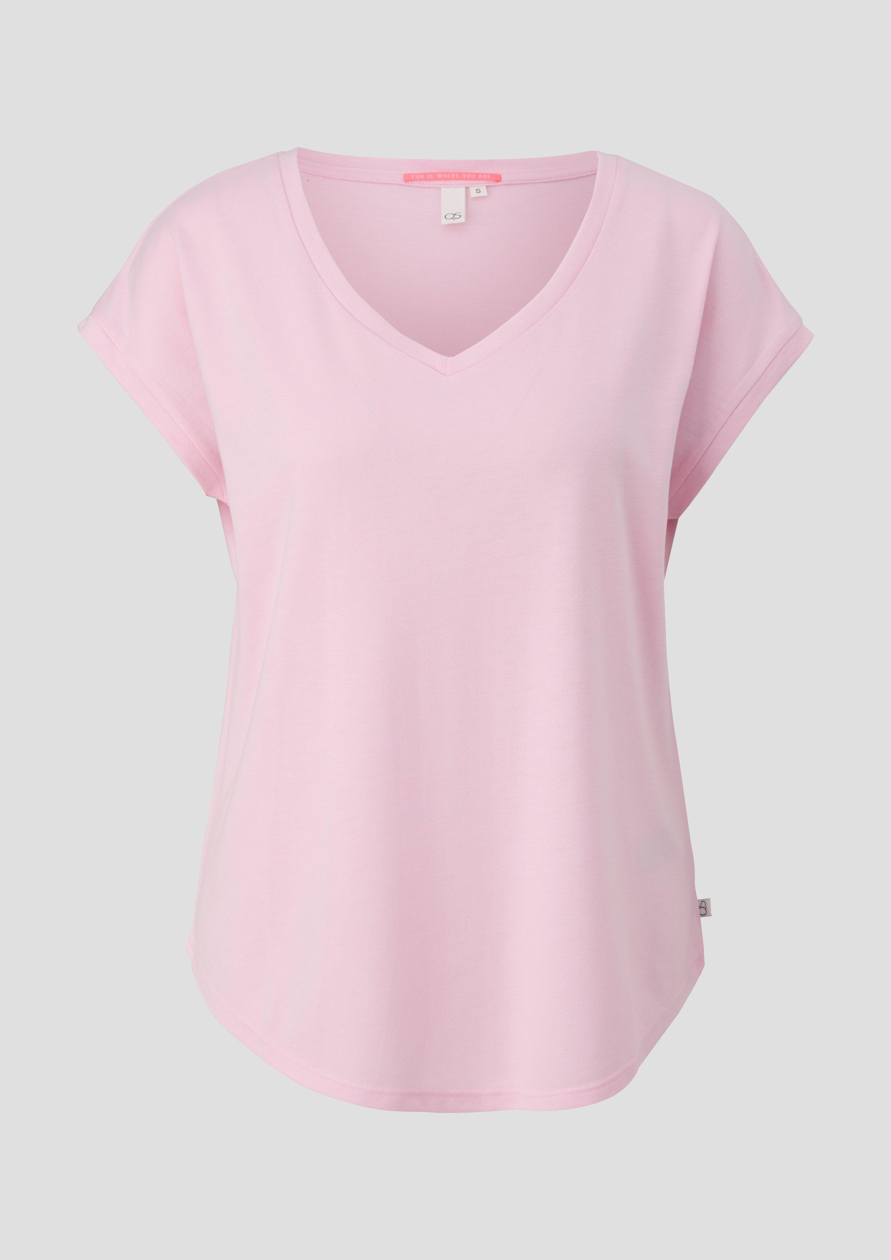 QS - Locker geschnittenes T-Shirt aus Lyocellmix, Damen, Rosa