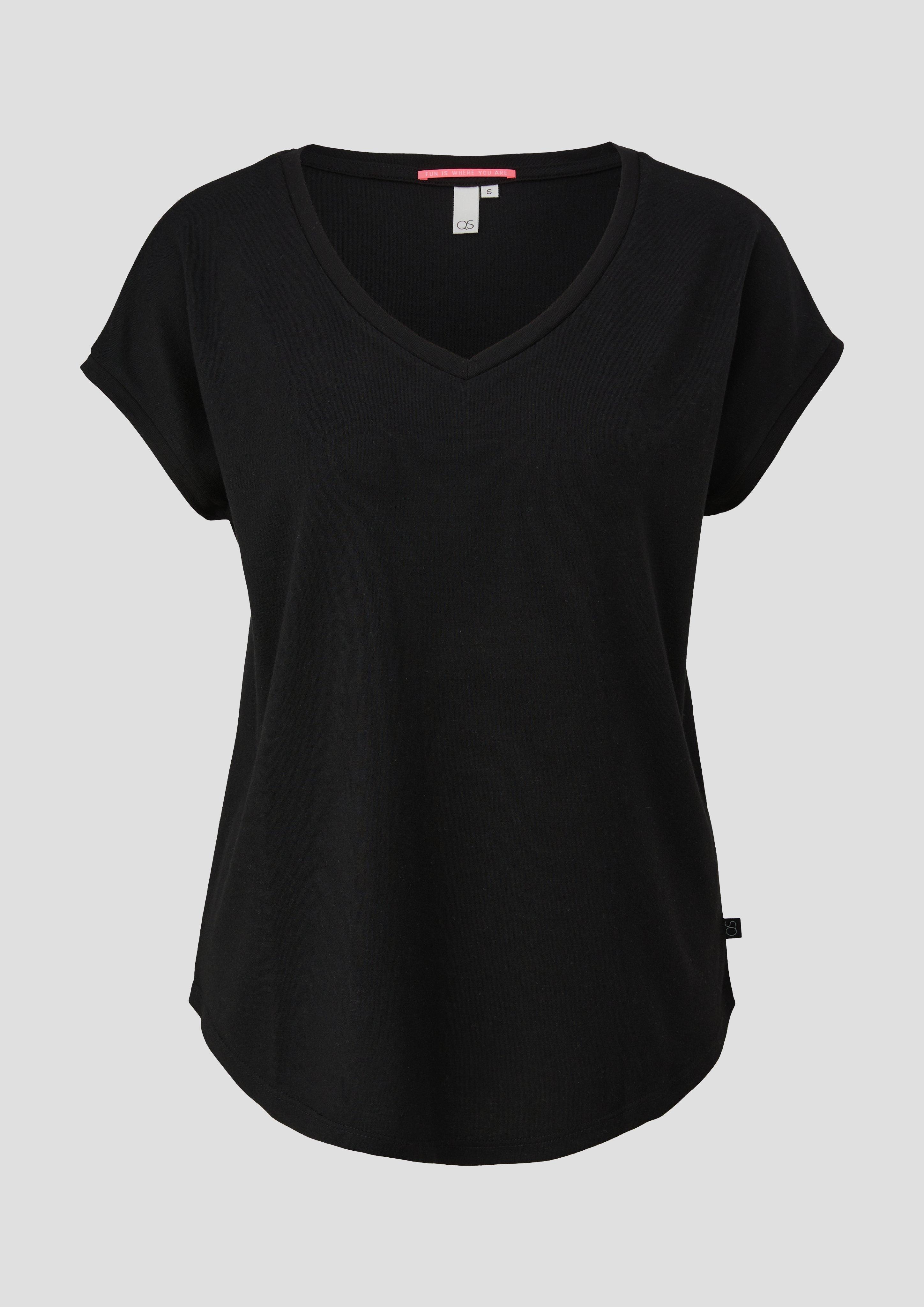 QS - Locker geschnittenes T-Shirt aus Lyocellmix, Damen, schwarz