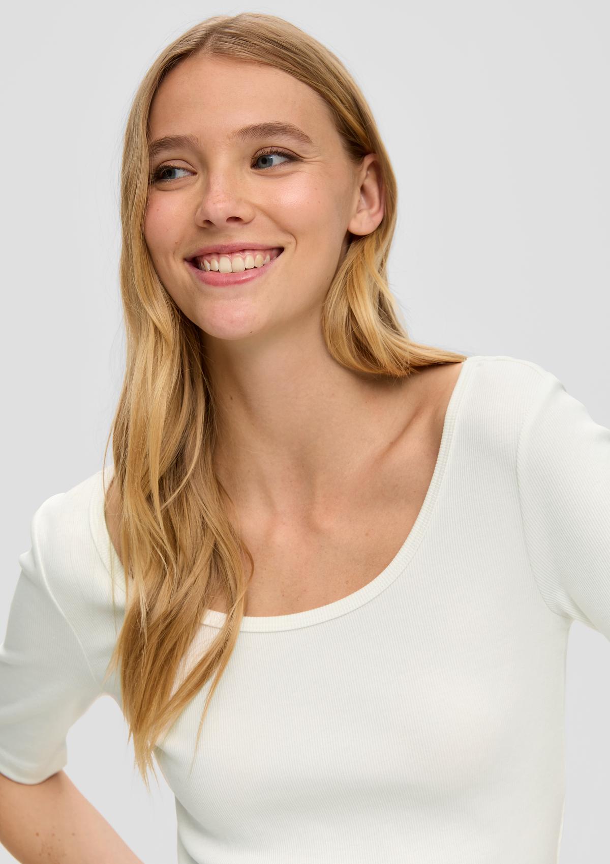 s.Oliver Ribbed top with a deep round neckline