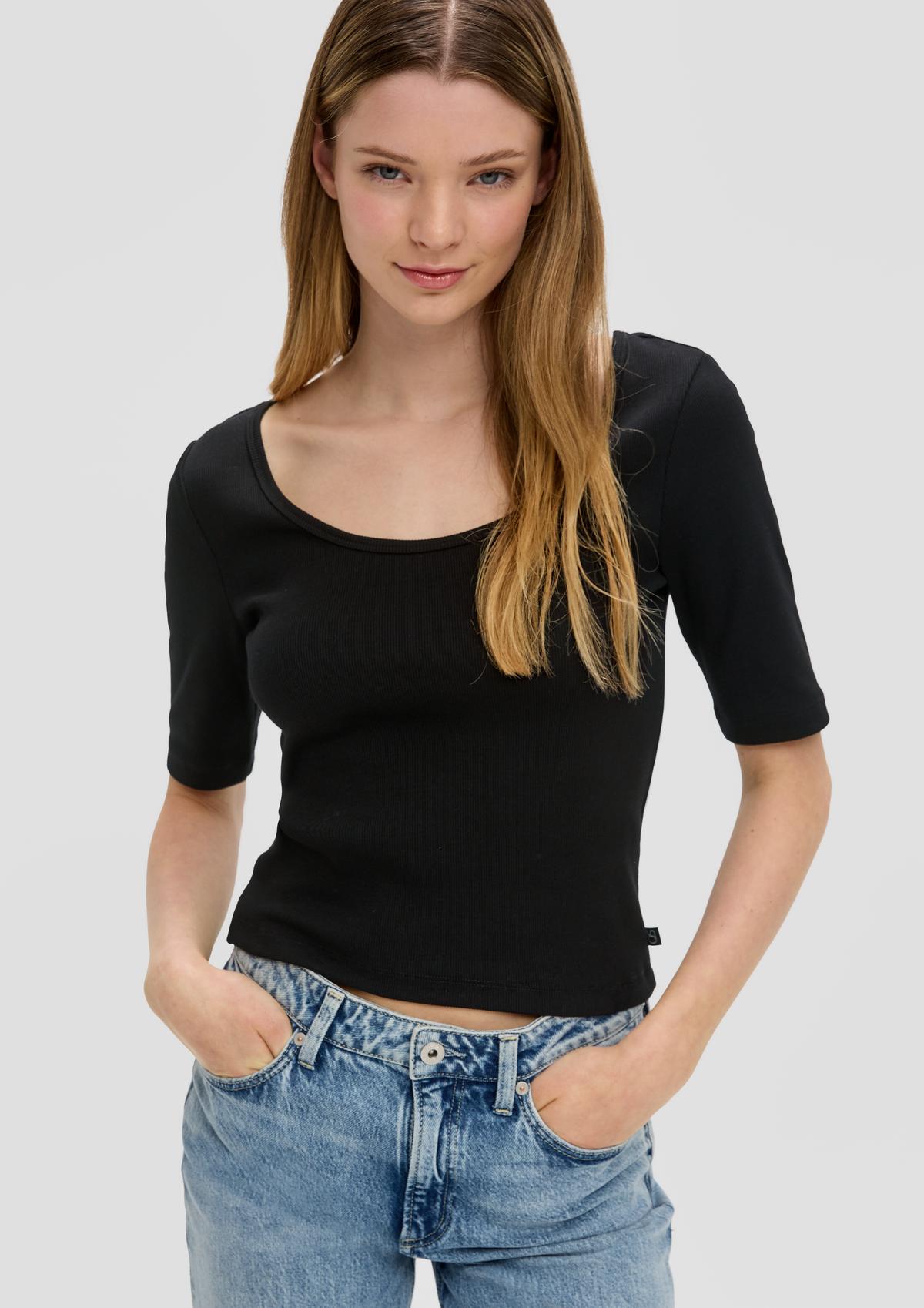 s.Oliver Ribbed top with a deep round neckline